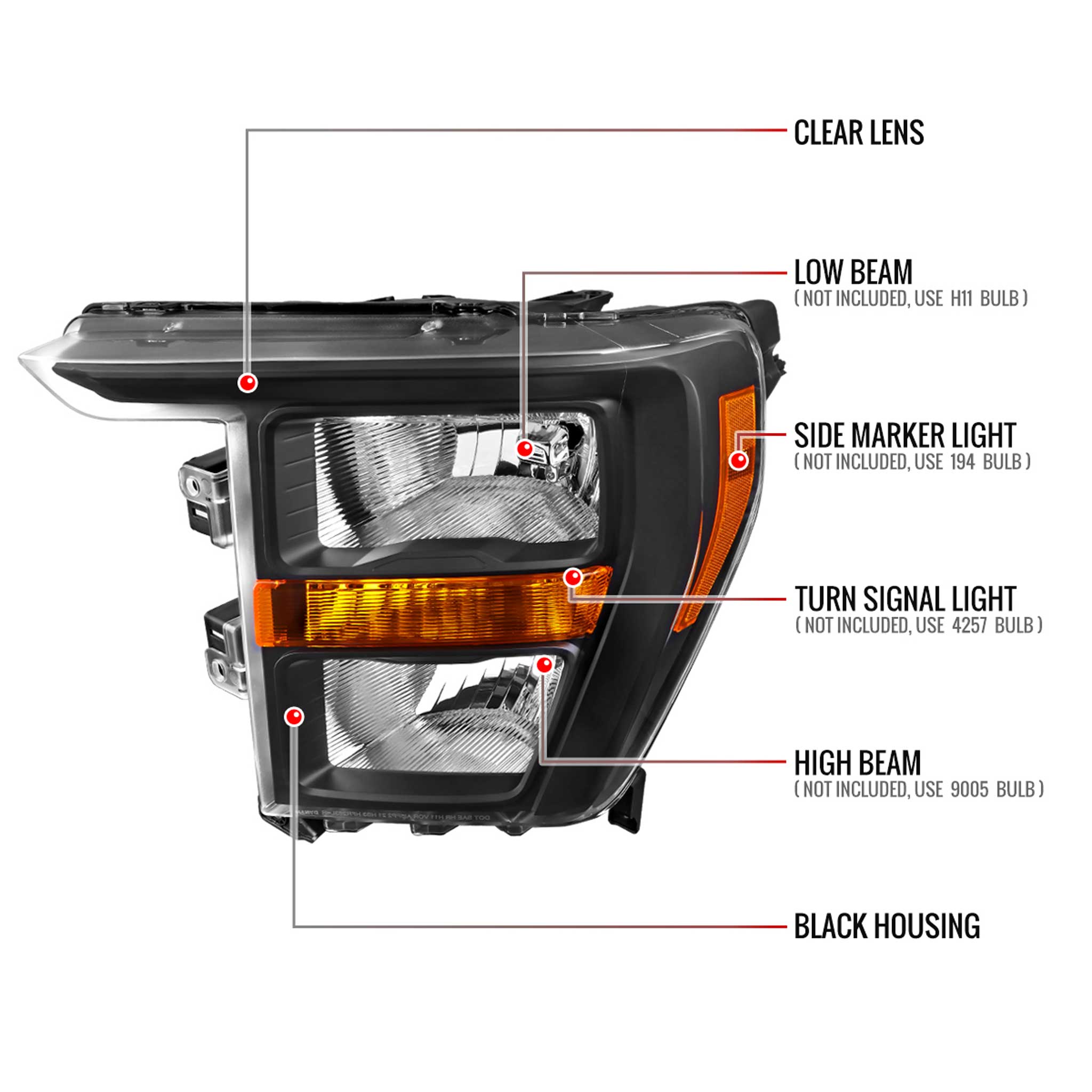 For Ford F-150 2021-2023 Factory Style Headlight Matte Black Housing Clear Lens