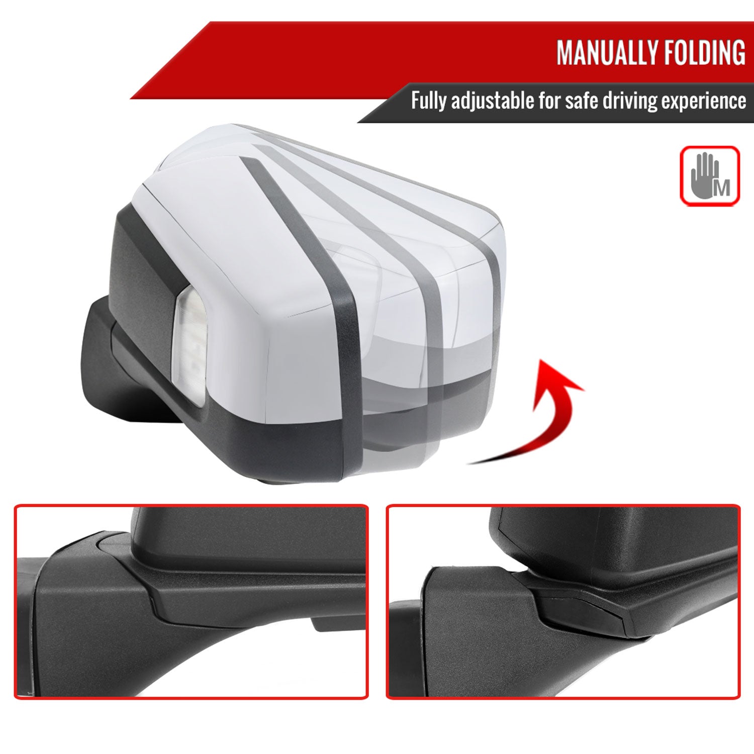 2019-2024 Chevy Silverado 1500 Chrome Manual Fold & Heated Side Mirror Driver