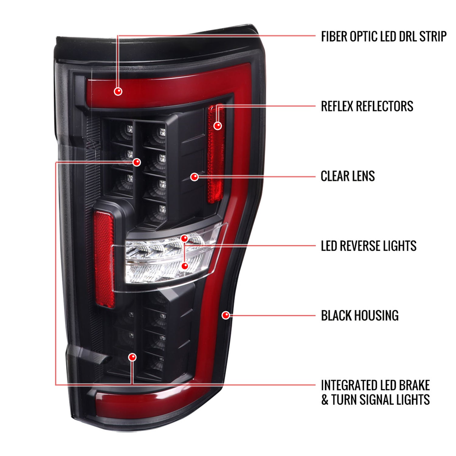 2017-2019 Ford F-250/350/450/550 Red LED Bar Tail Lights Matt Black/Clear