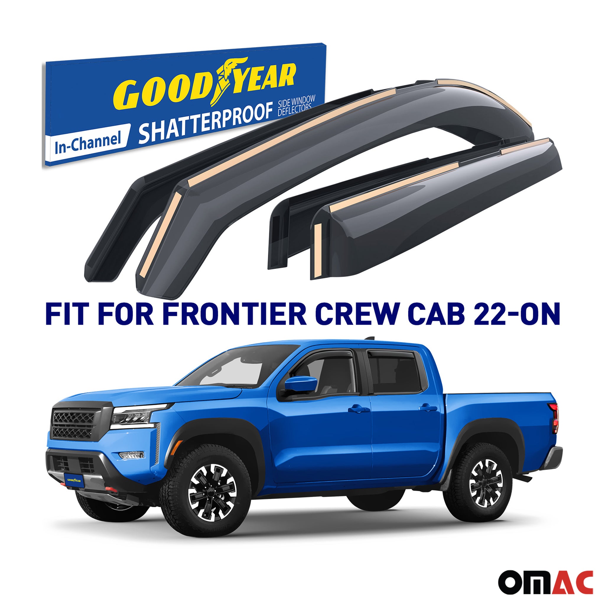 Goodyear Wind Deflectors for Nissan Frontier 2022-2025 Crew Cab Shatterproof 4x