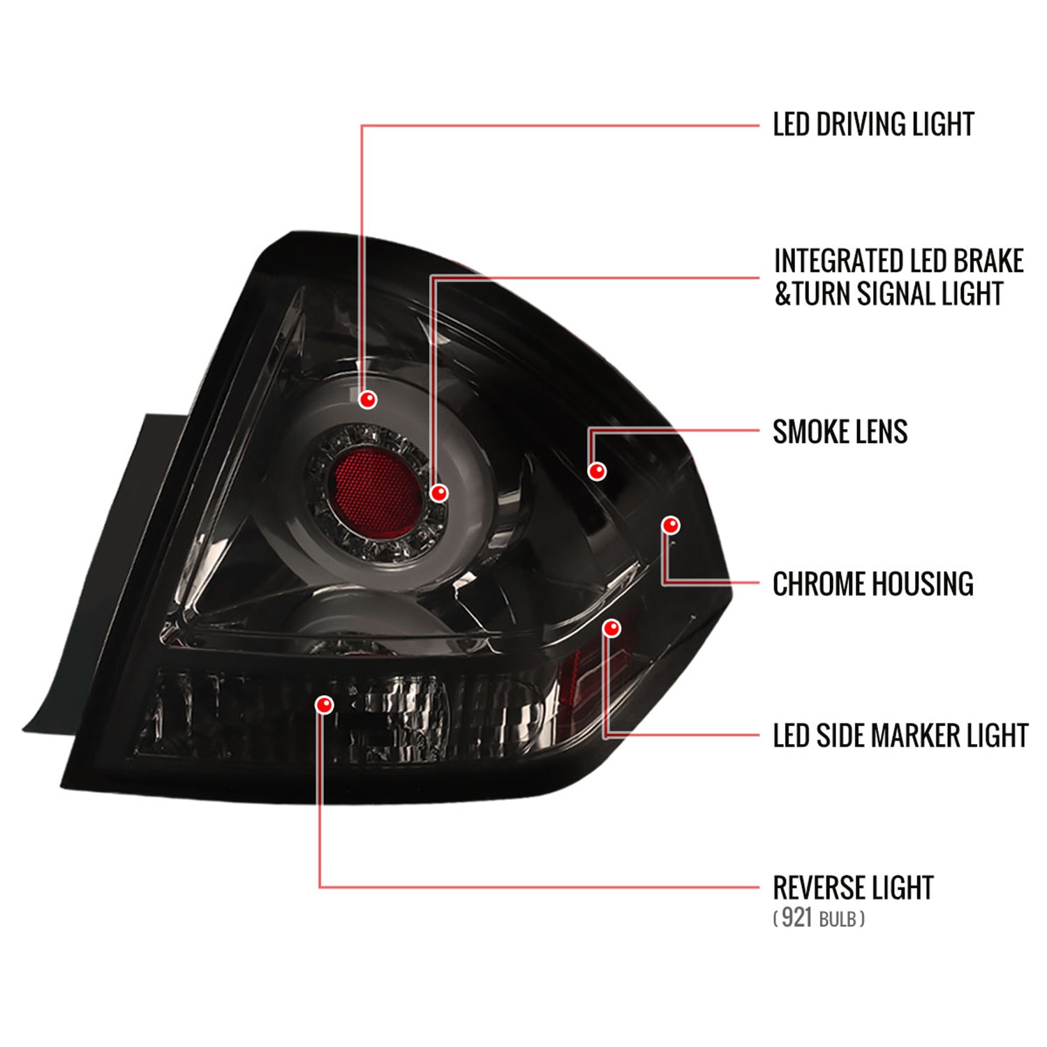 2006-2013 Chevy Impala/ 2014-2016 Impala Limited LED Tail Lights Chrome/Smoke