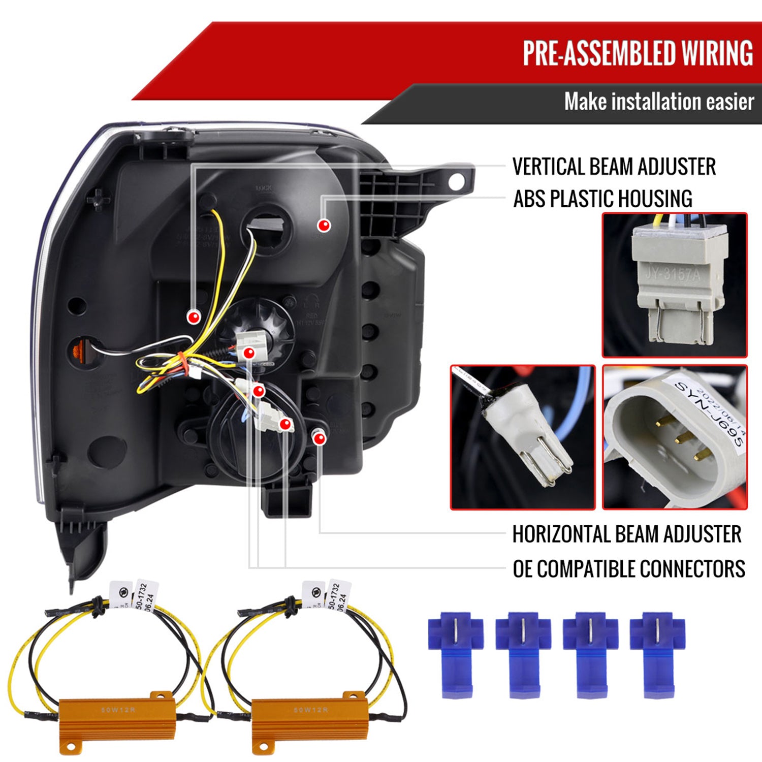 2007-2014 GMC Yukon/XL 1500/XL 2500 LED Signal Projector Headlights Chrome