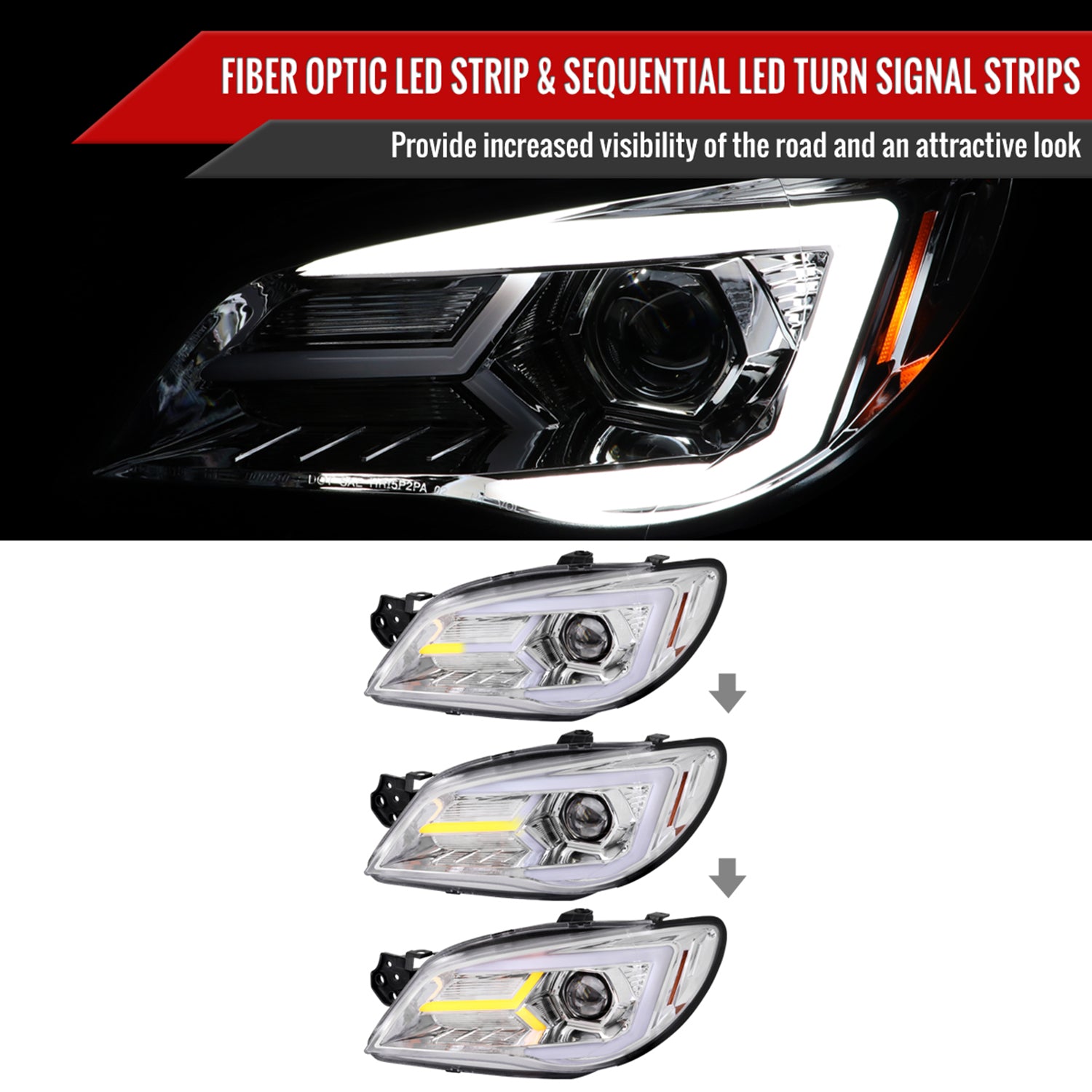 2006-2007 Subaru Impreza WRX STI LED Bar Signal Projector Headlights Chrome