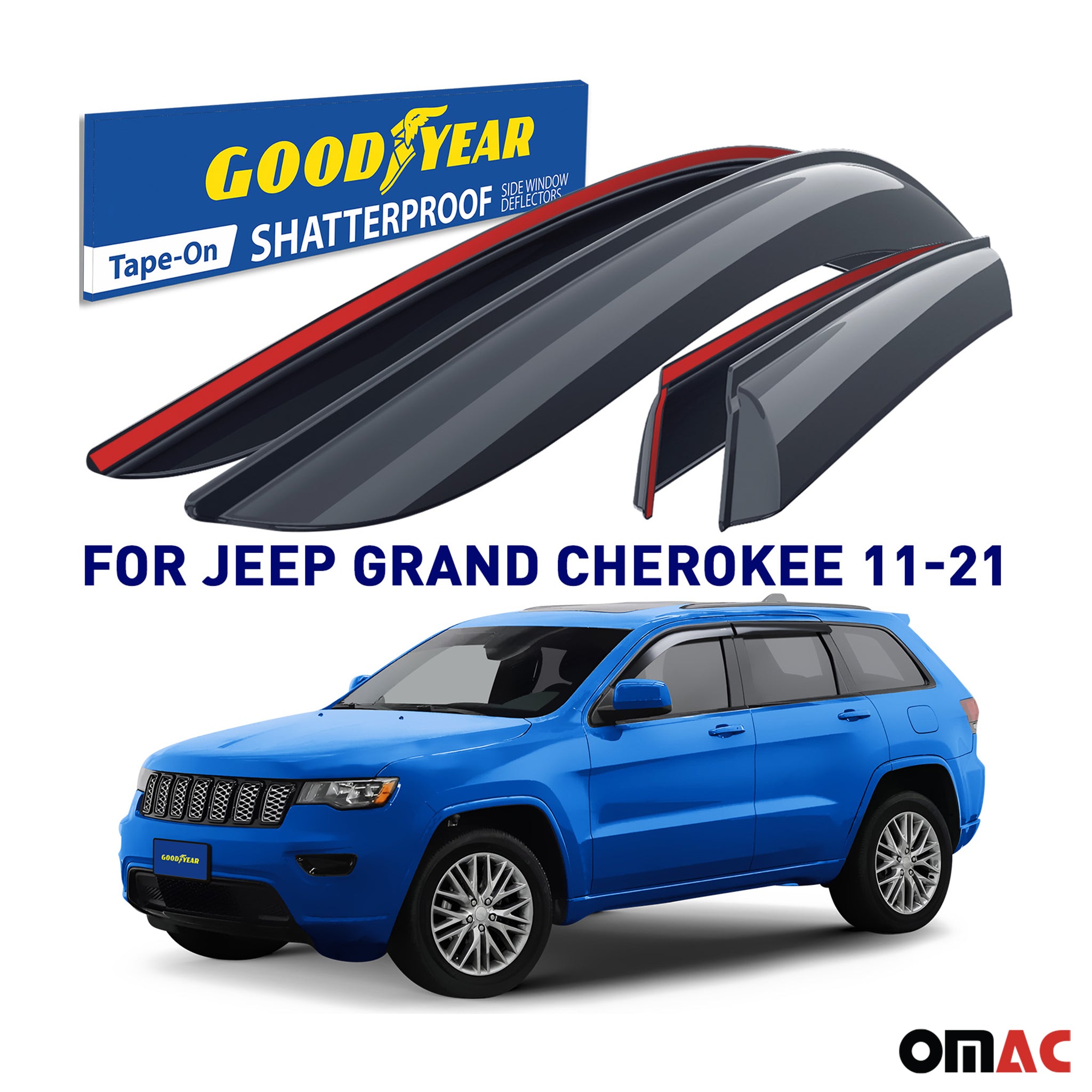 Goodyear Wind Deflectors for Jeep Grand Cherokee 2011-2020 Tape-On Smoke 4 pcs