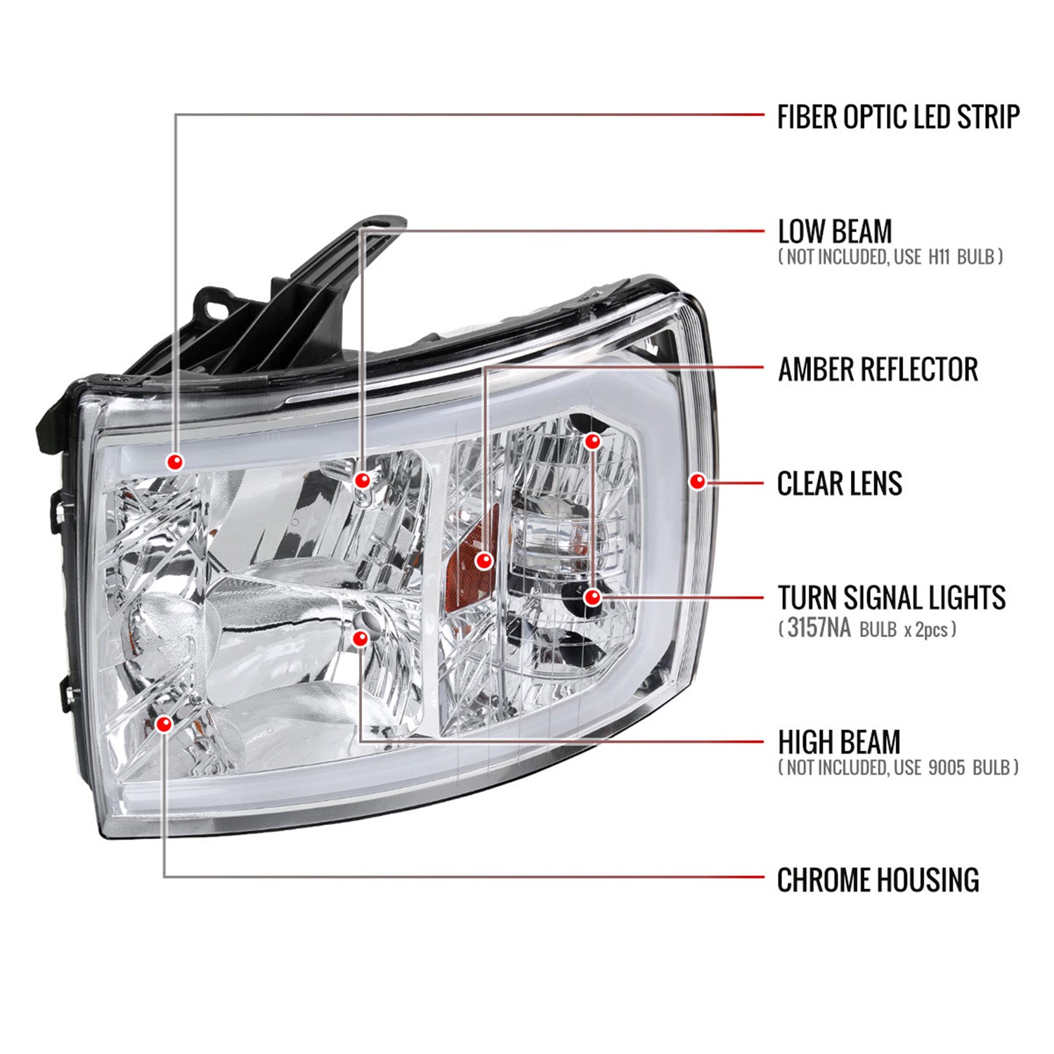 2007-2013 Chevy Silverado 1500 2500HD 3500HD C-Bar Headlights Amber & Chrome