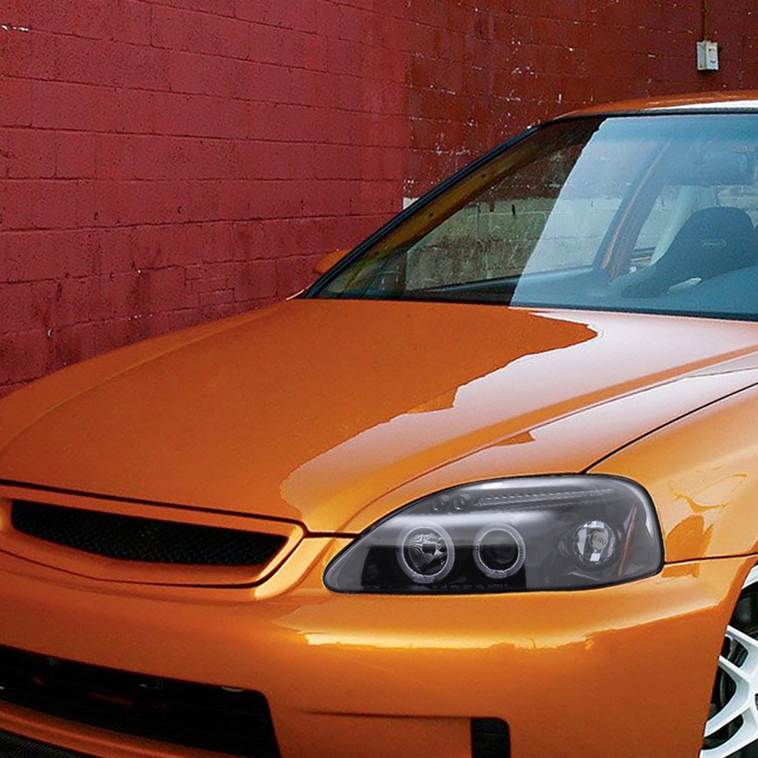 1999-2000 Honda Civic Dual Halo Projector Headlights Glossy Black/Smoke Lens