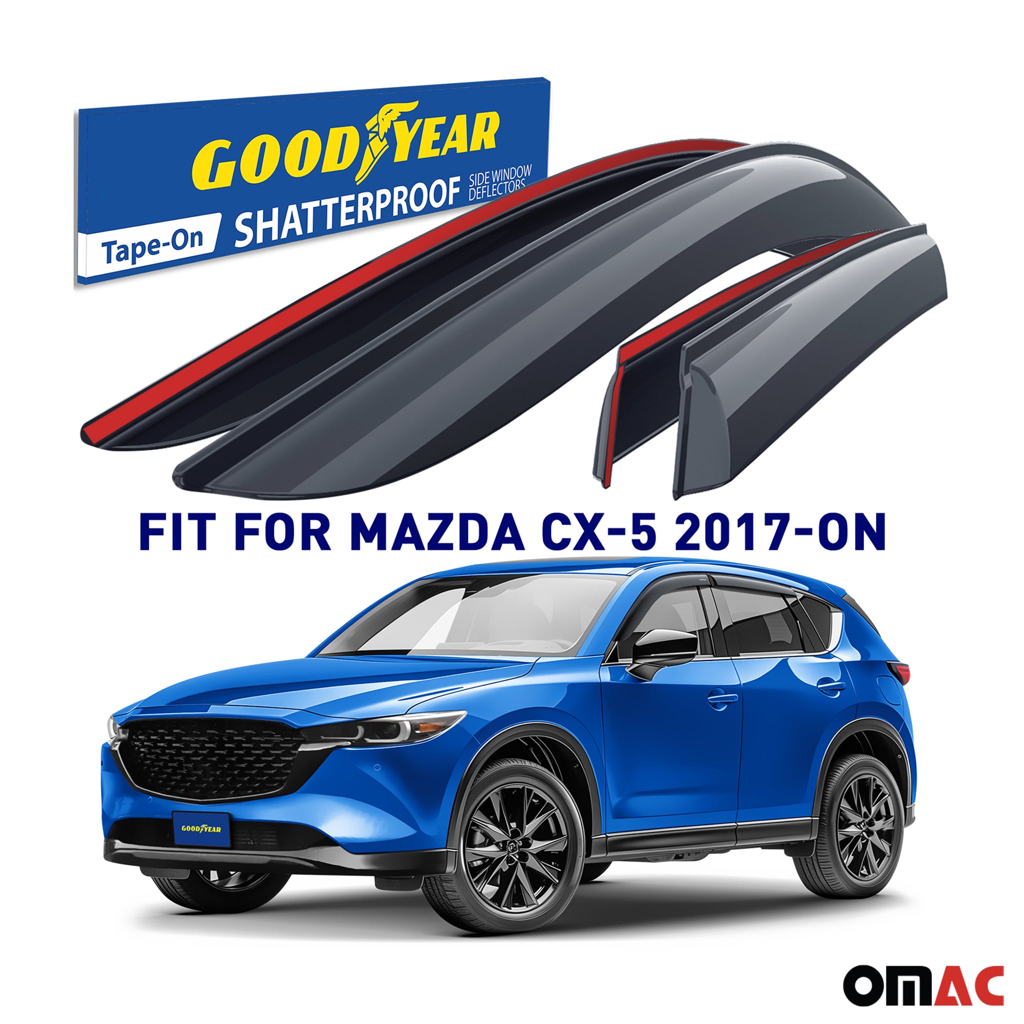 Goodyear Wind Deflectors for Mazda CX-5 2017-2025 Tape-On Premium Smoke 4 pcs