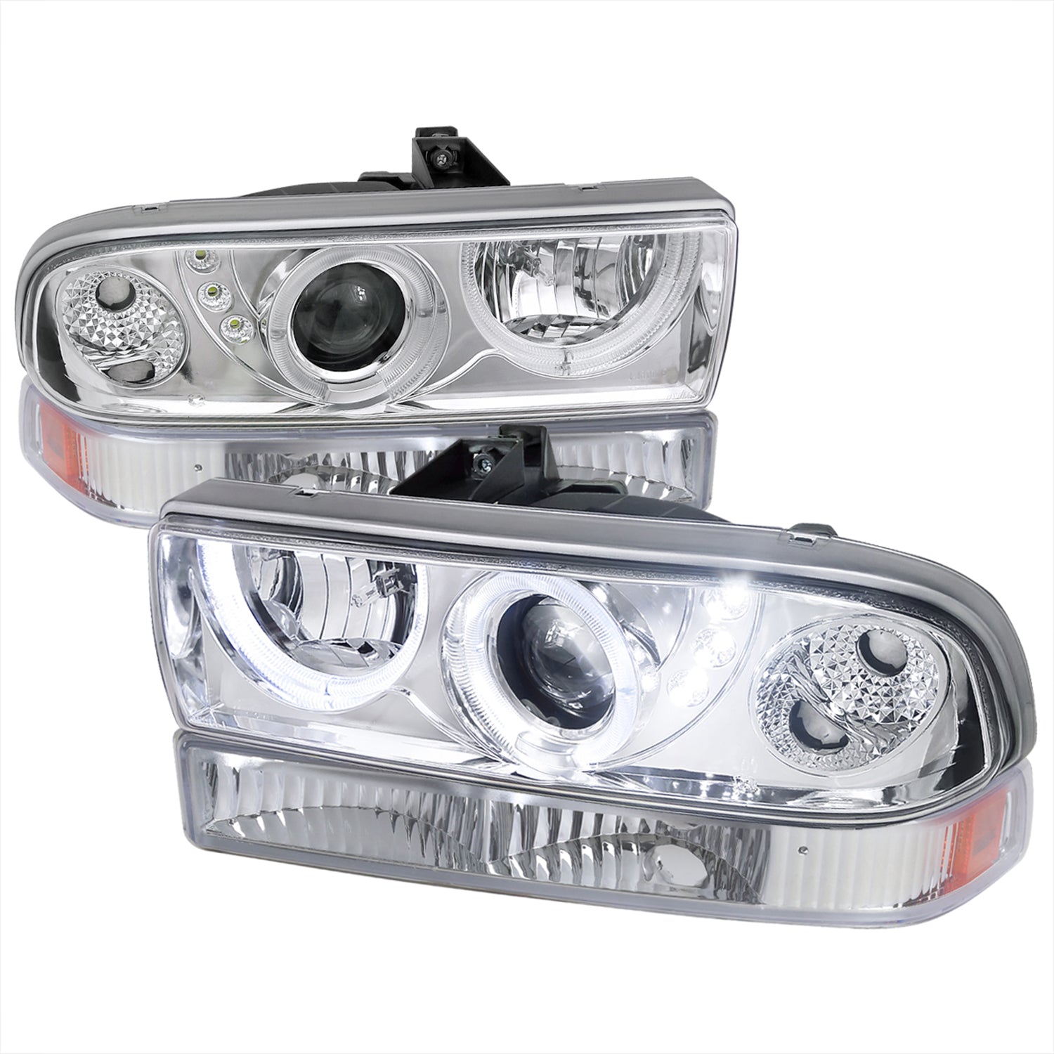 1998-2004 Chevy S10 Blazer Dual Halo Projector Headlights Bumper Lights Chrome