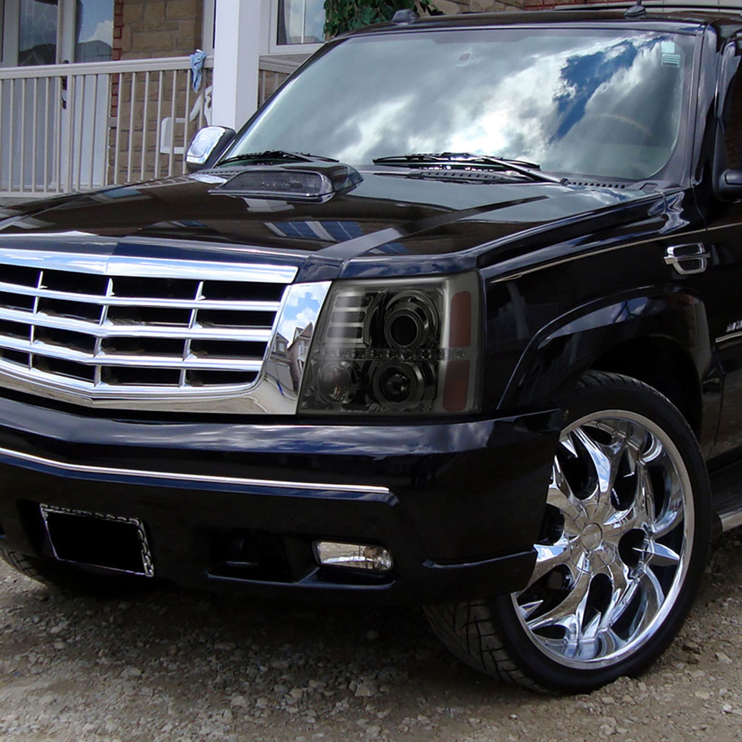 2002-2006 Cadillac Escalade Dual Halo Projector Headlights LED Light Smoke