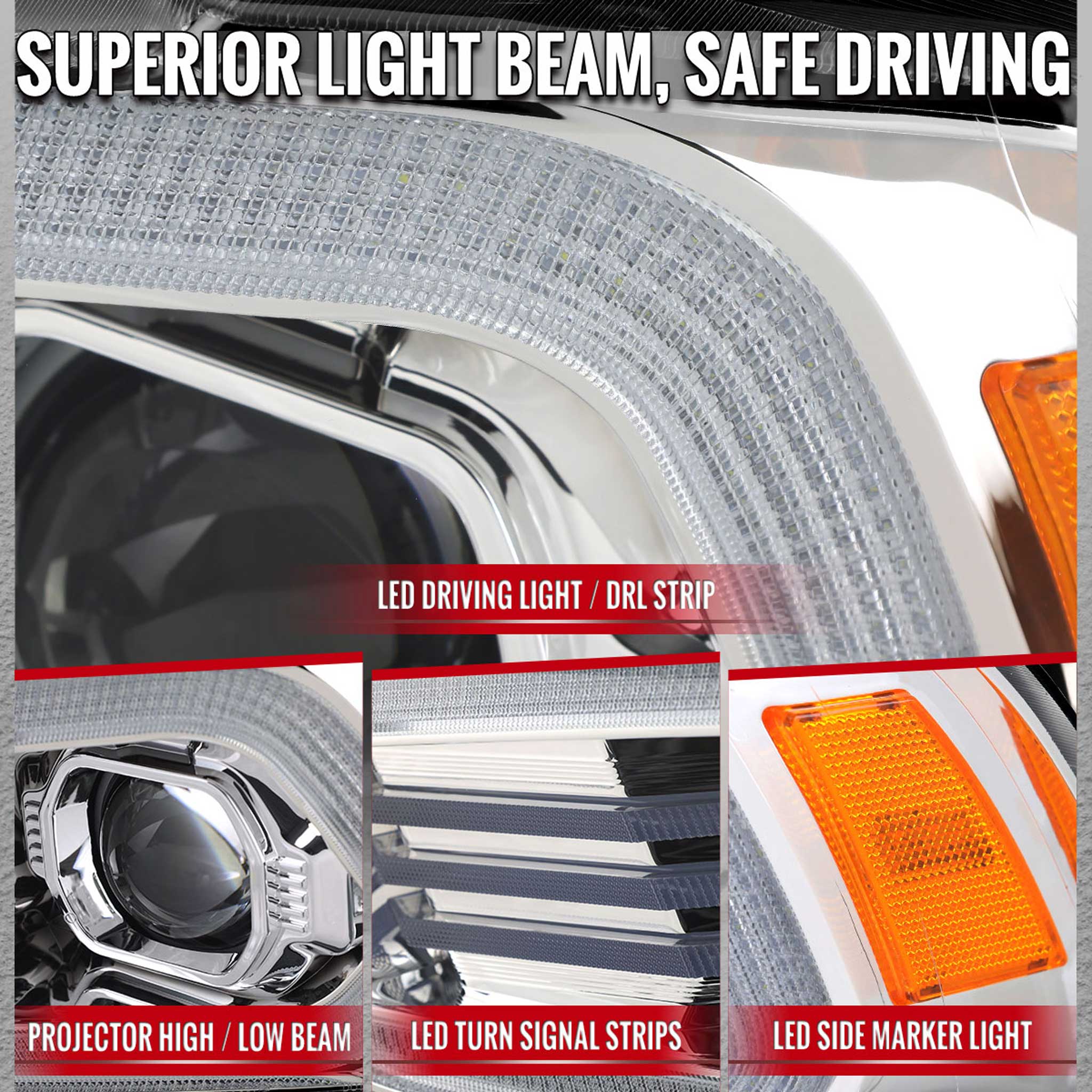 For Dodge Charger 2011-2014 Headlights LED DRL Light Strip Turn Signal Side Marker Chrome Housing Clear Lens