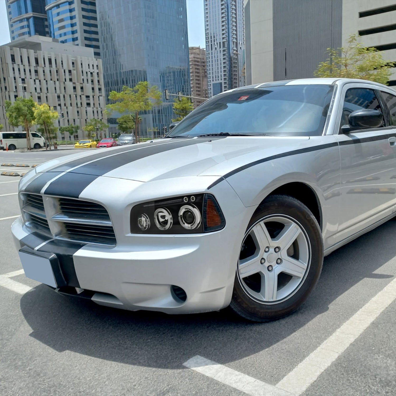 2005-2010 Dodge Charger Dual Halo Projector Headlights Matte Black/Clear Lens