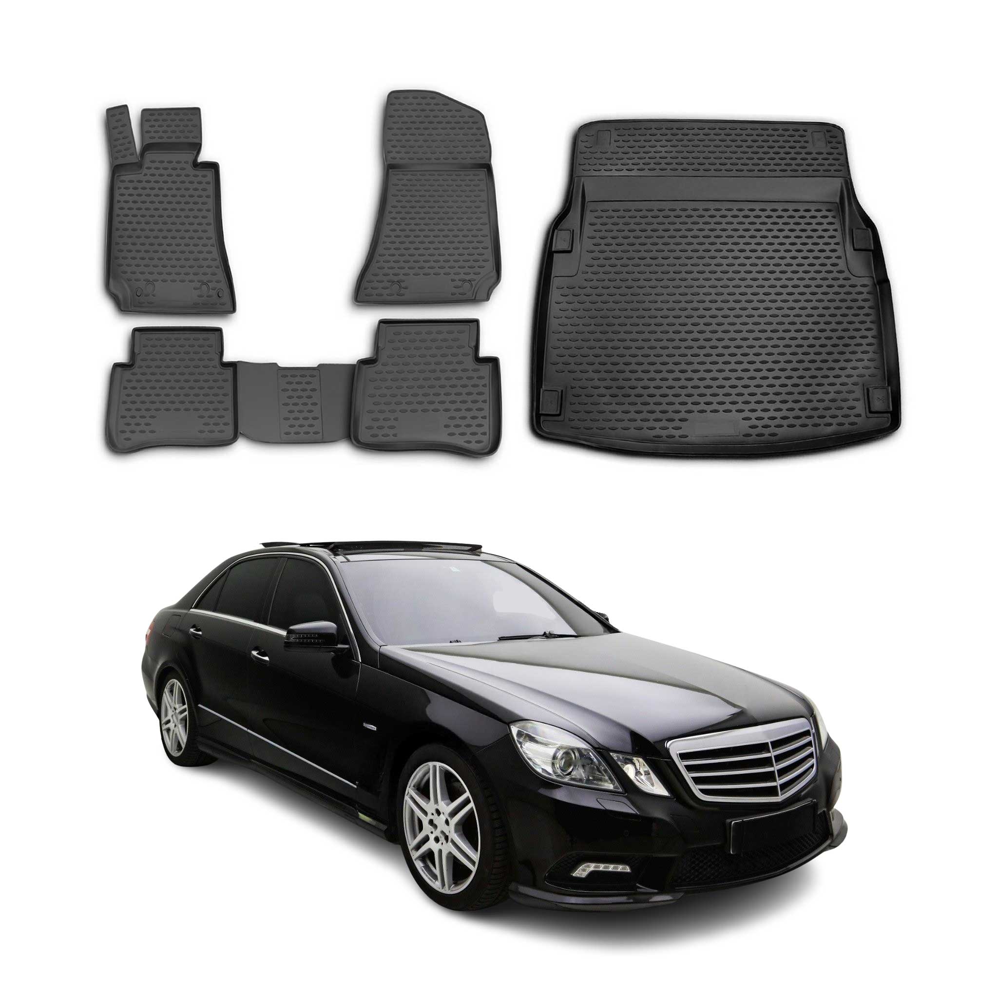 2010-2016 Mercedes E Class W212 Sedan Floor Mats & Cargo Liner Full Set All Weather Black