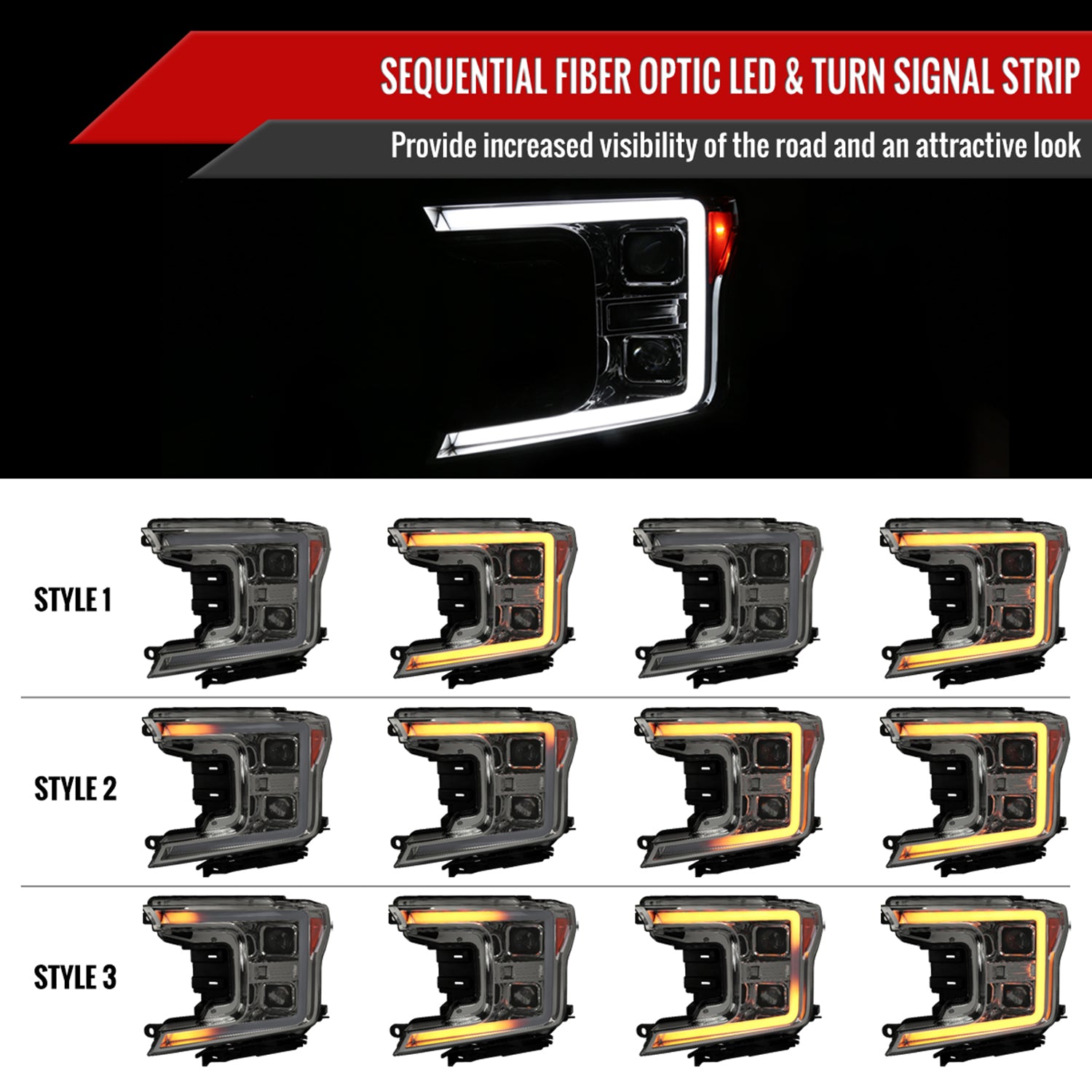 2018-2020 Ford F-150 LED C-Bar Headlights Signal Lights Chrome / Smoked