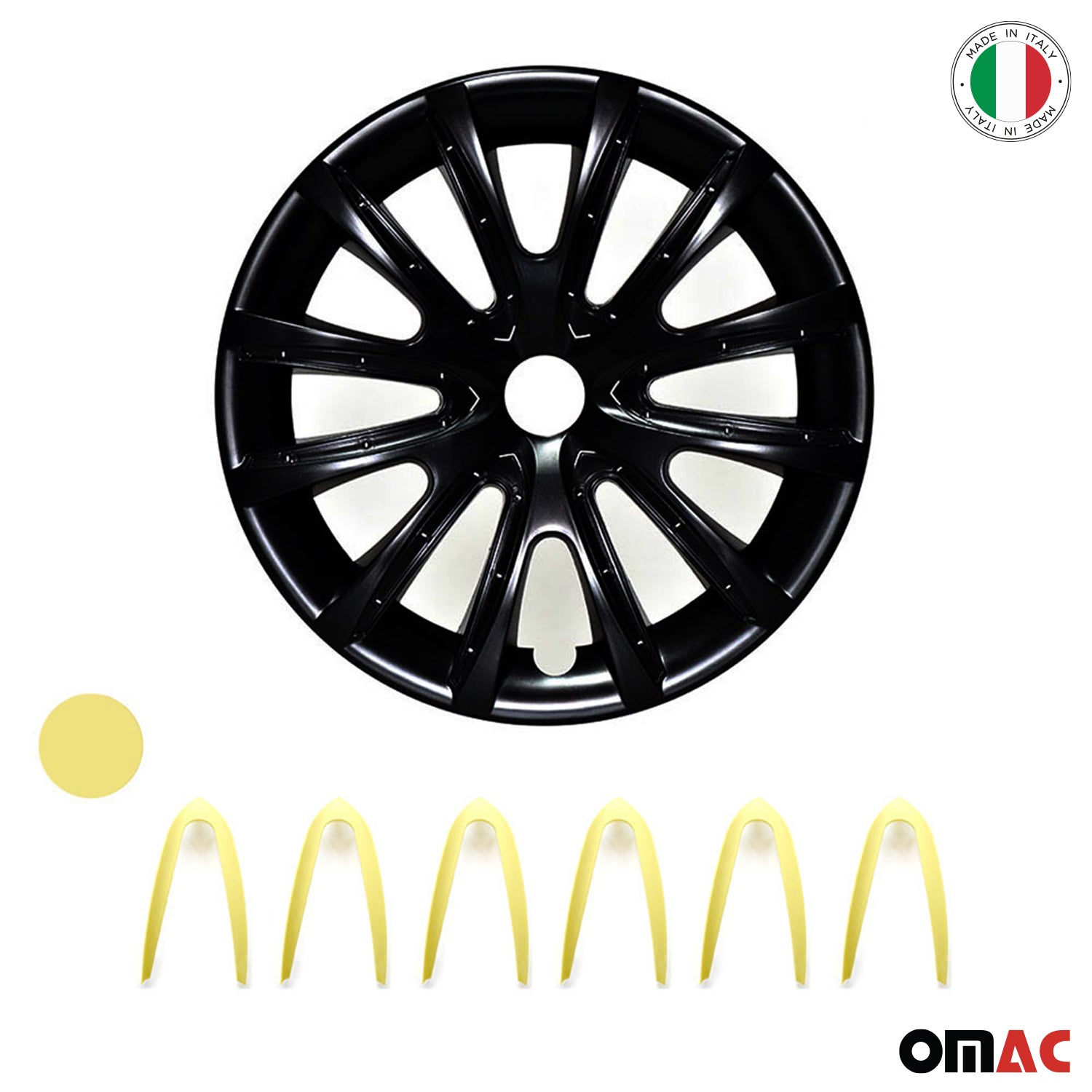 Bicolo Hub Caps Wheel Cover 15" Black Matt & Yellow Full Set 4 pcs.