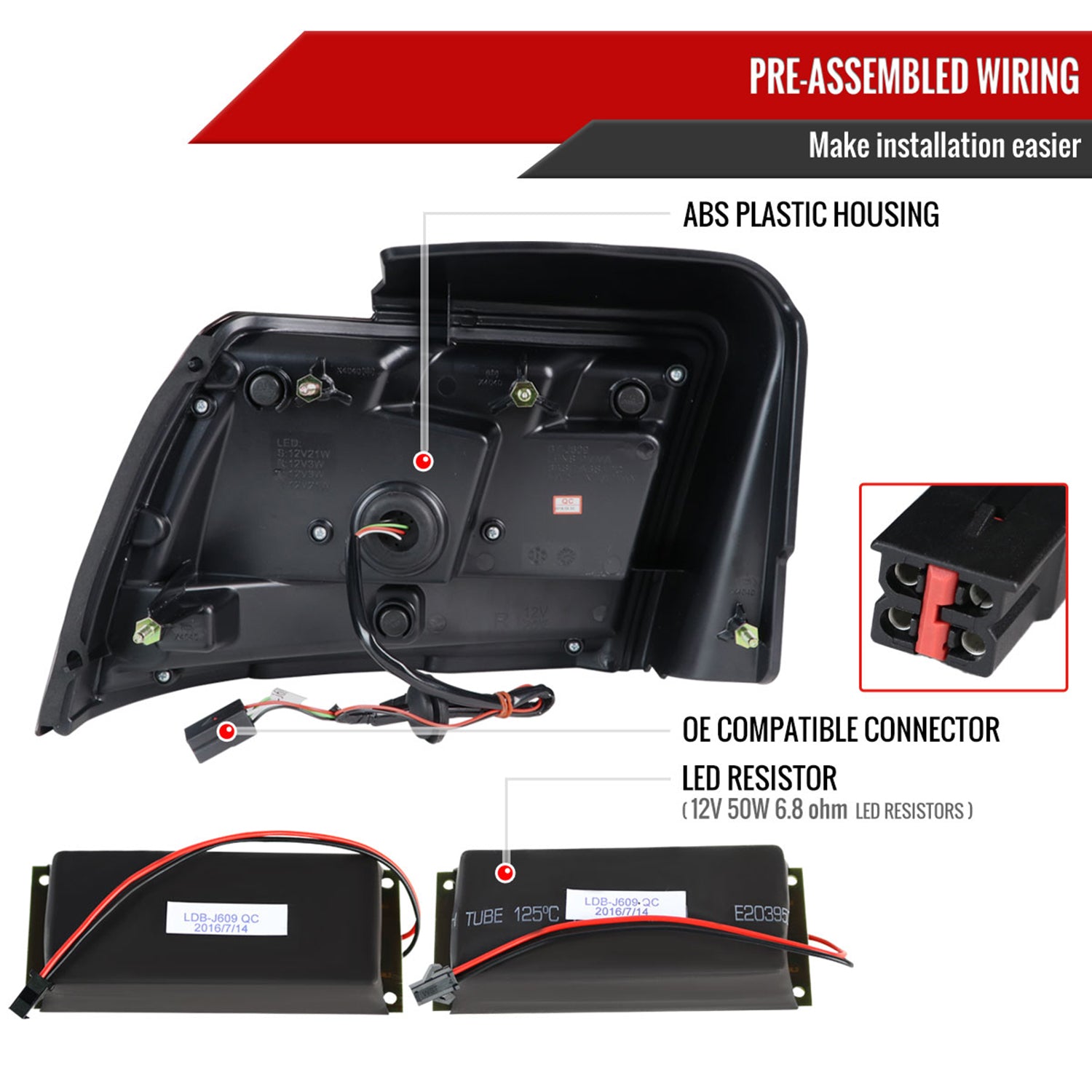 1999-2004 Ford Mustang Red Marker LED Tail Lights Glossy Black/Smoke