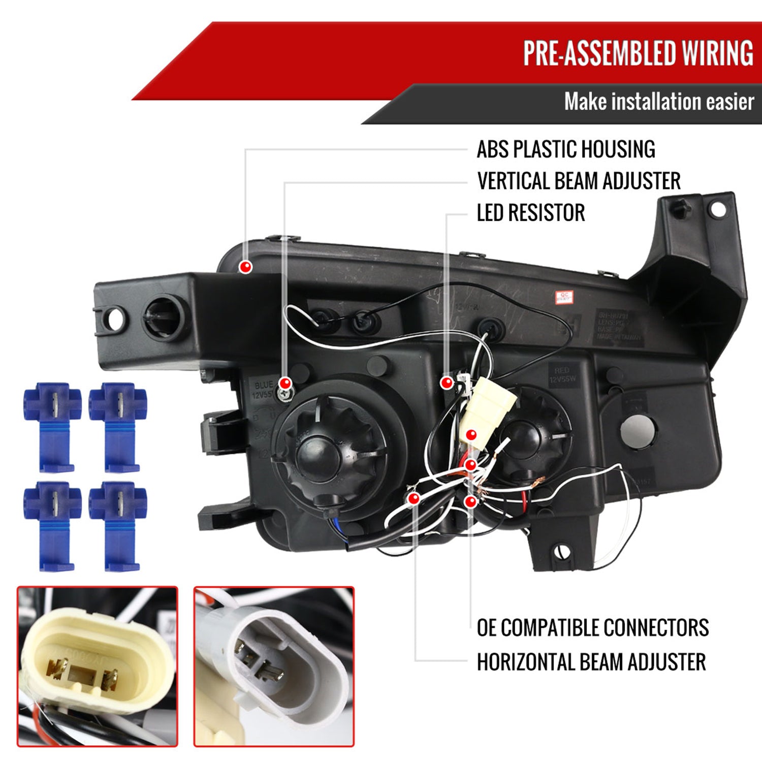 2005-2010 Dodge Charger Dual Halo Projector Headlights Glossy Black/Smoke Lens