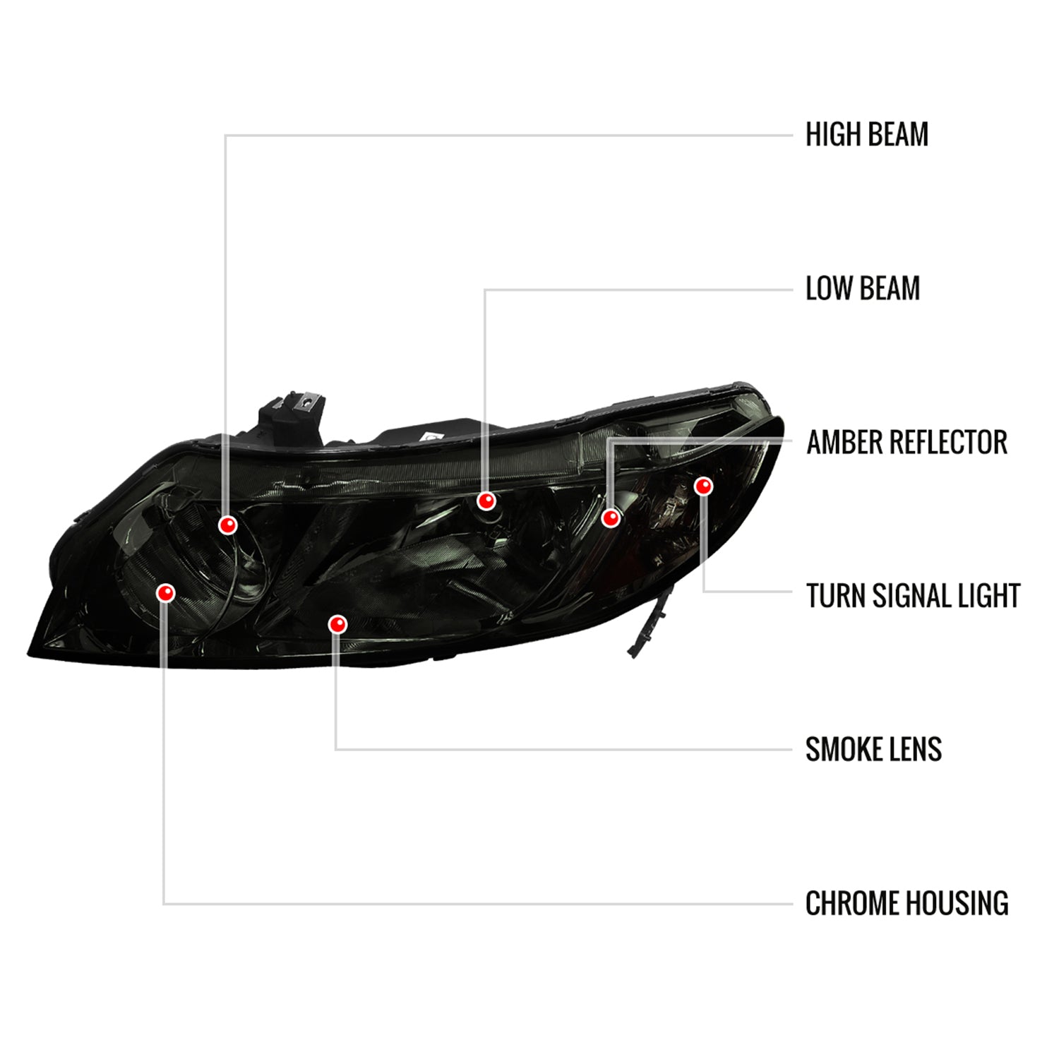 2006-2011 Honda Civic Sedan Crystal Headlights Chrome Housing/Smoke Lens