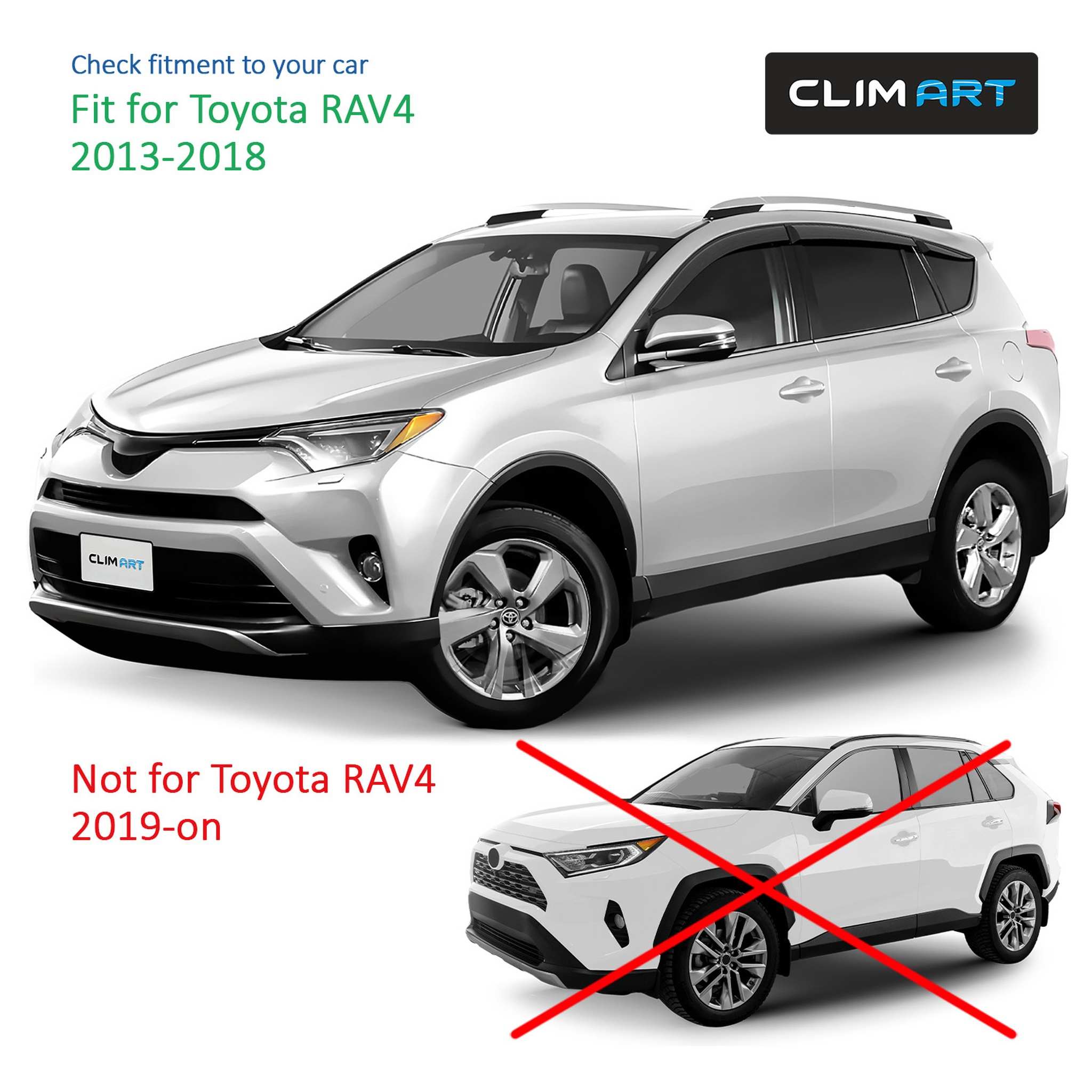 Clim Art Wind Deflectors for Toyota RAV4 2013-2018 Tape-On Dark Smoke 6Pcs