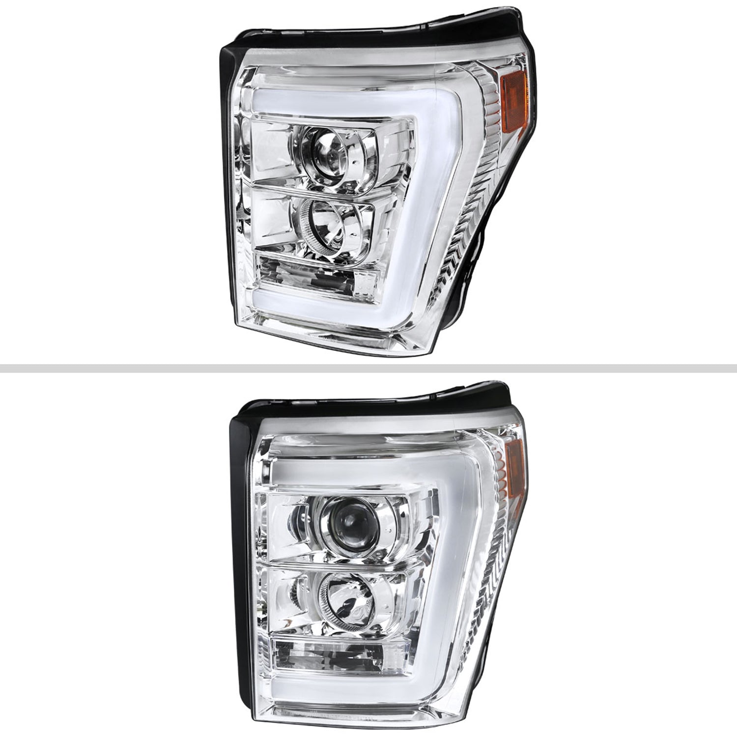 2011-2016 F-250/F-350/F-450/F-550 LED C-Bar Projector Headlights Chrome/Clear