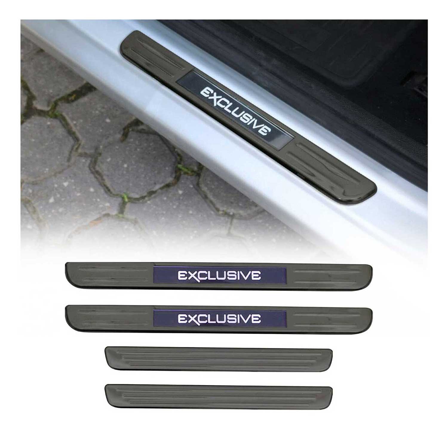 2018-2024 VW Tiguan Door Sill Scuff Plate Illuminated Stainless Steel Dark 4 Pcs