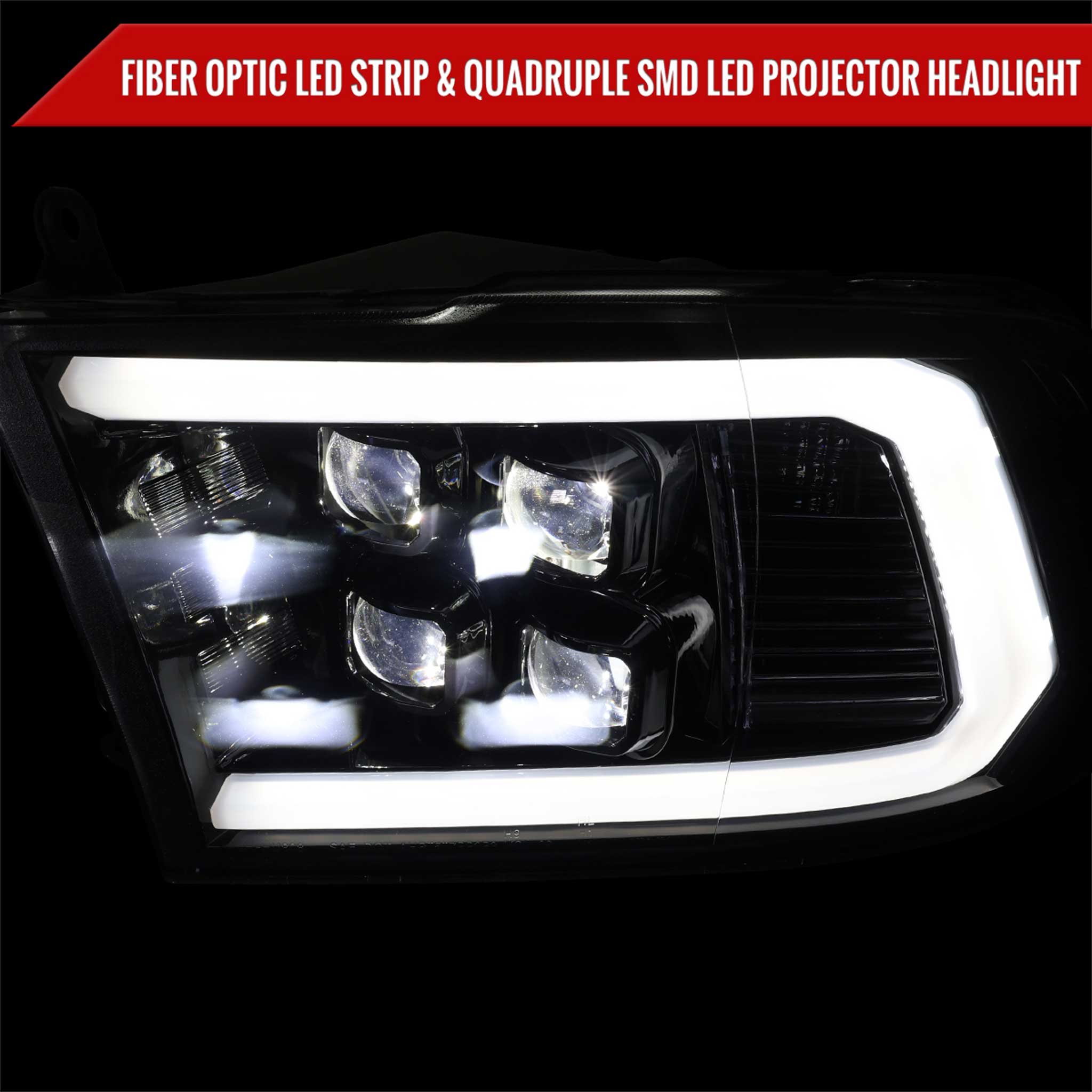 For Dodge RAM 1500 2009-18 / RAM Classic 2019 / 2500 3500 2010-18 LED Bar Turn Signal Projector Headlights Glossy Black Housing Smoked Lens
