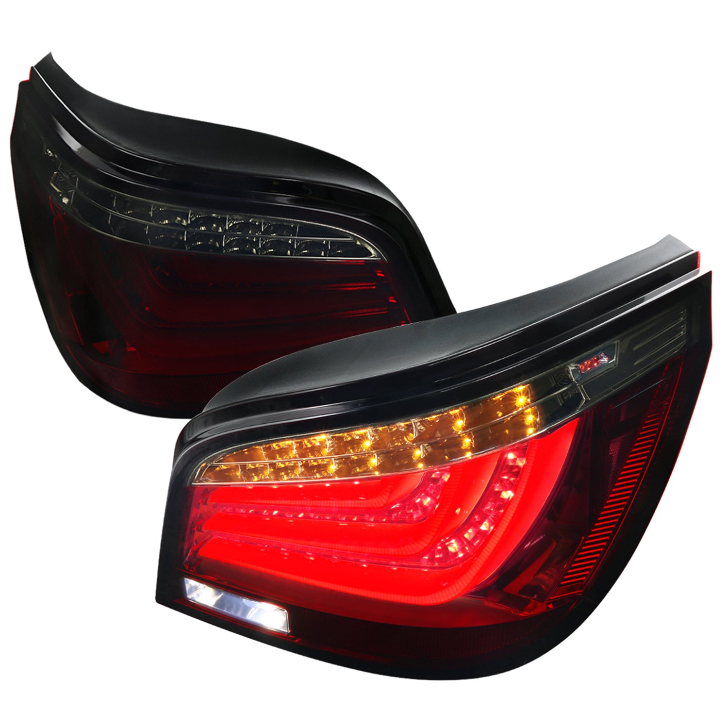 2004-2007 BMW E60 5 Series Sedan LED Tail Lights Chrome/Red Smoke Lens