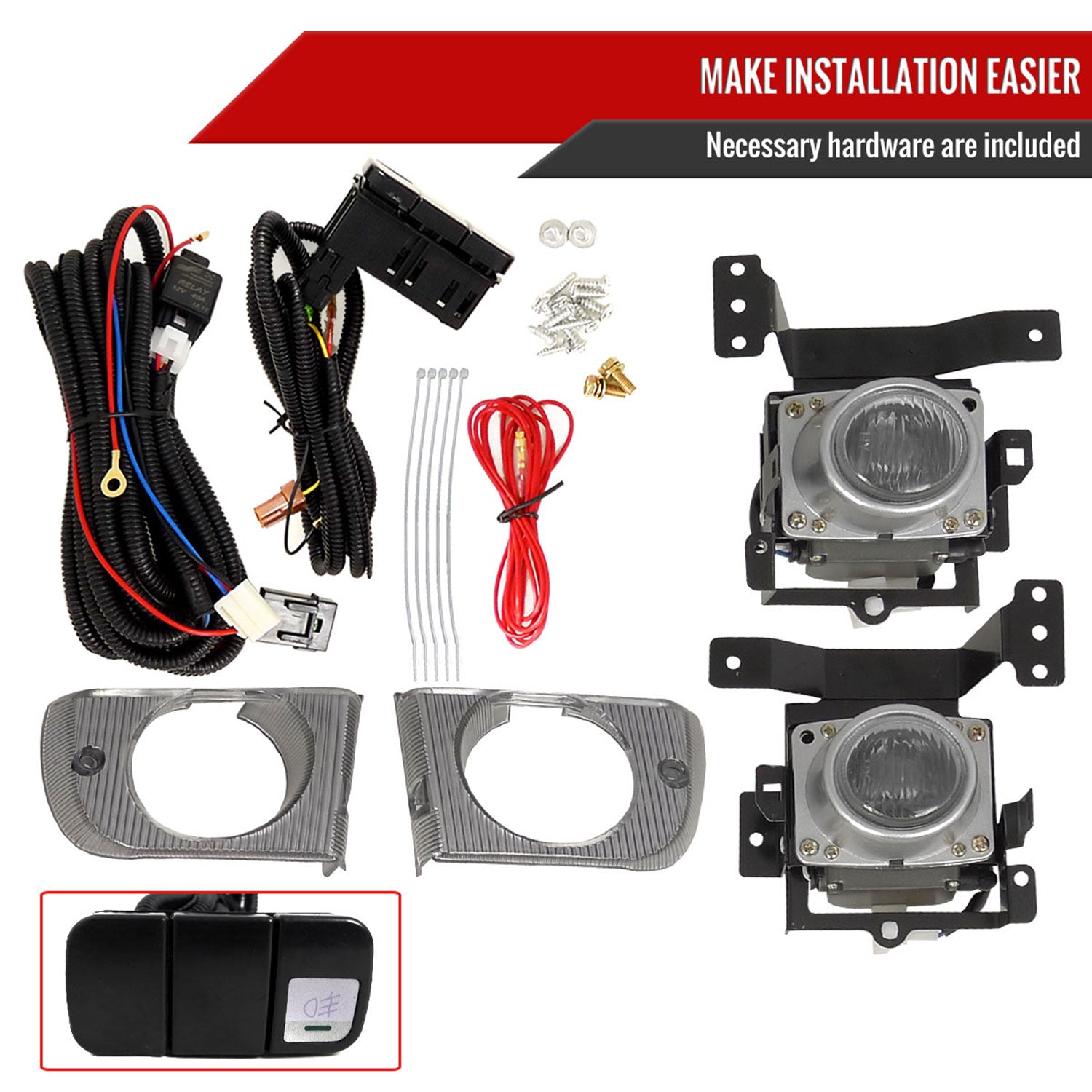 1992-1995 Honda Civic Sedan H3 Fog Lights Kit Switch & Wiring Harness Chrome