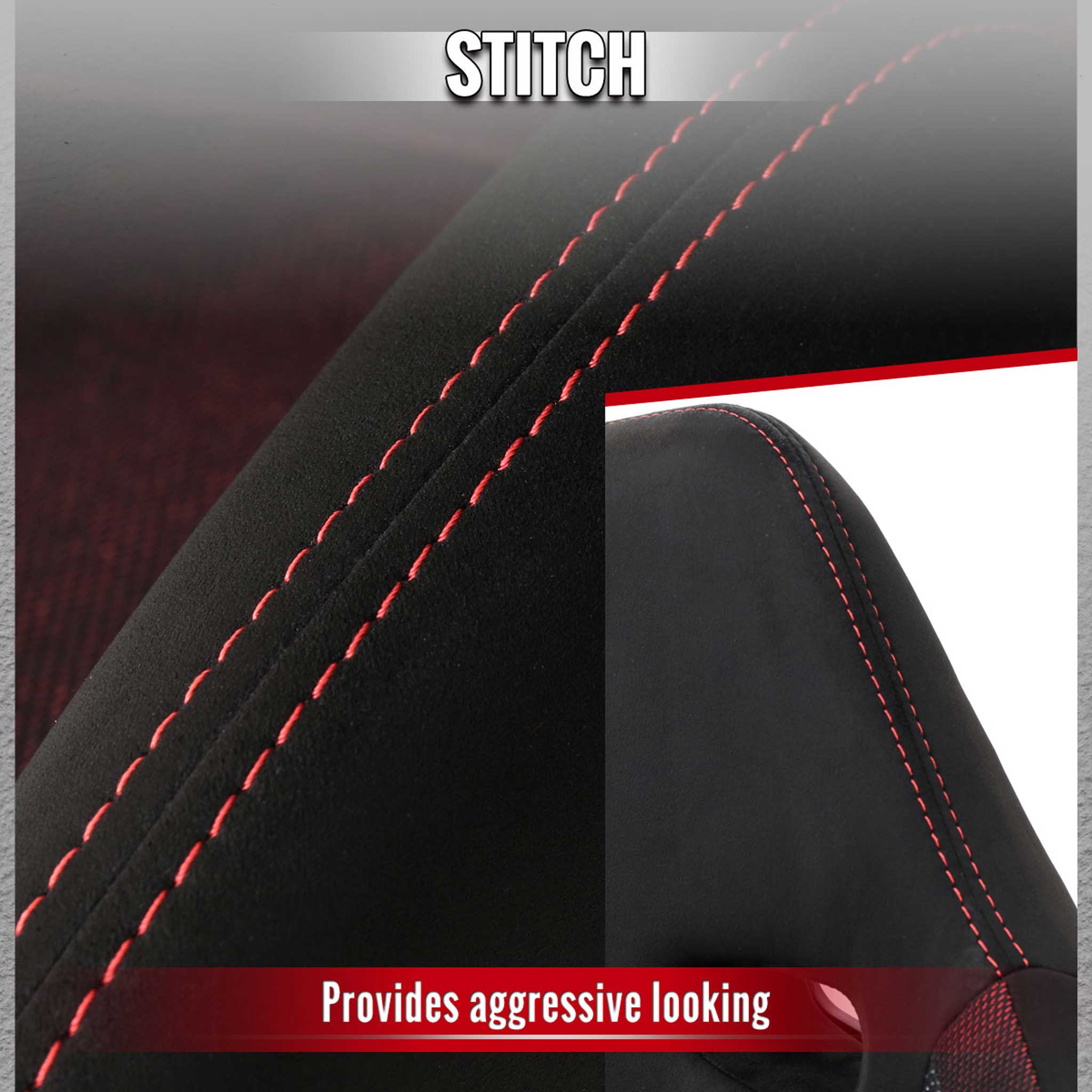 Universal Racing Seat Black Suede And Red Eye Mesh Cloth With Double Red Stitch