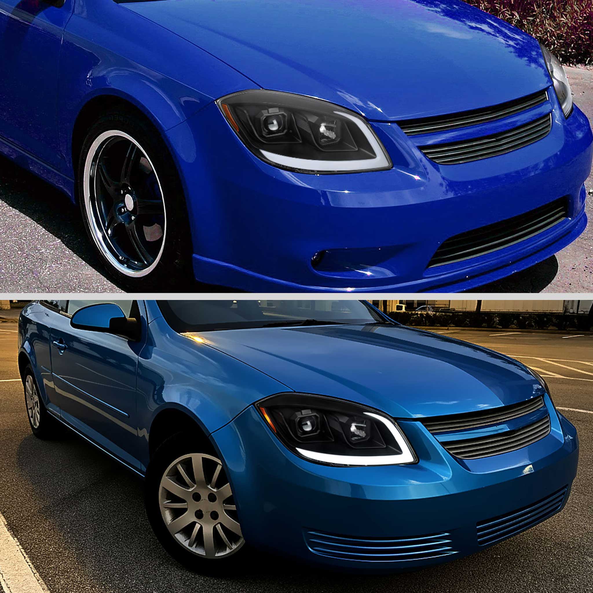 For Chevrolet Cobalt / Pontiac G5 2005-2010 LED Bar Projector Headlights LED DRL Light Tube Matte Black Housing Clear Lens