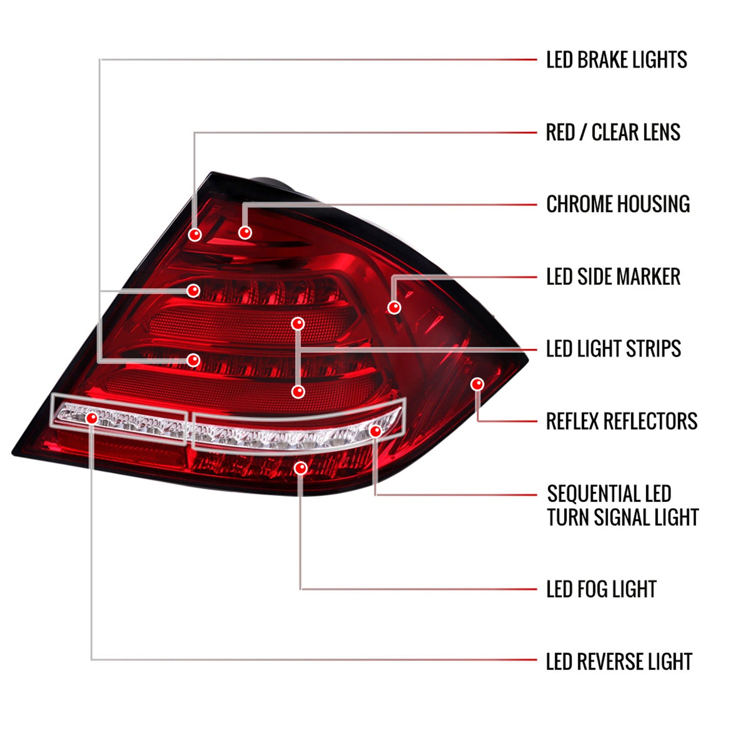 2001-2004 Mercedes Benz W203 C-Class Turn Signal LED Tail Lights Chrome/Red