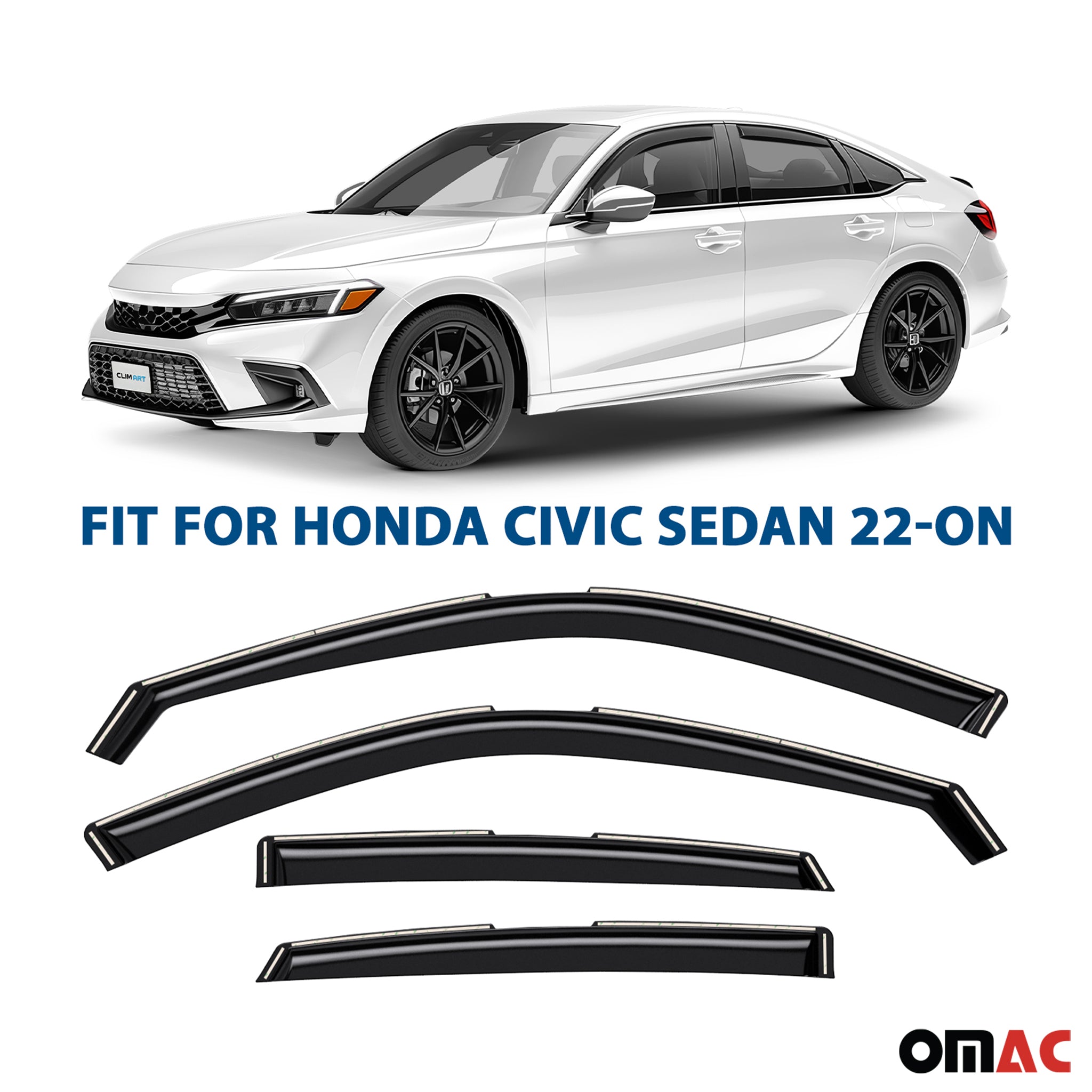 Clim Art Wind Deflectors for Honda Civic 2022-2025 Sedan Shatterproof 4 Pcs