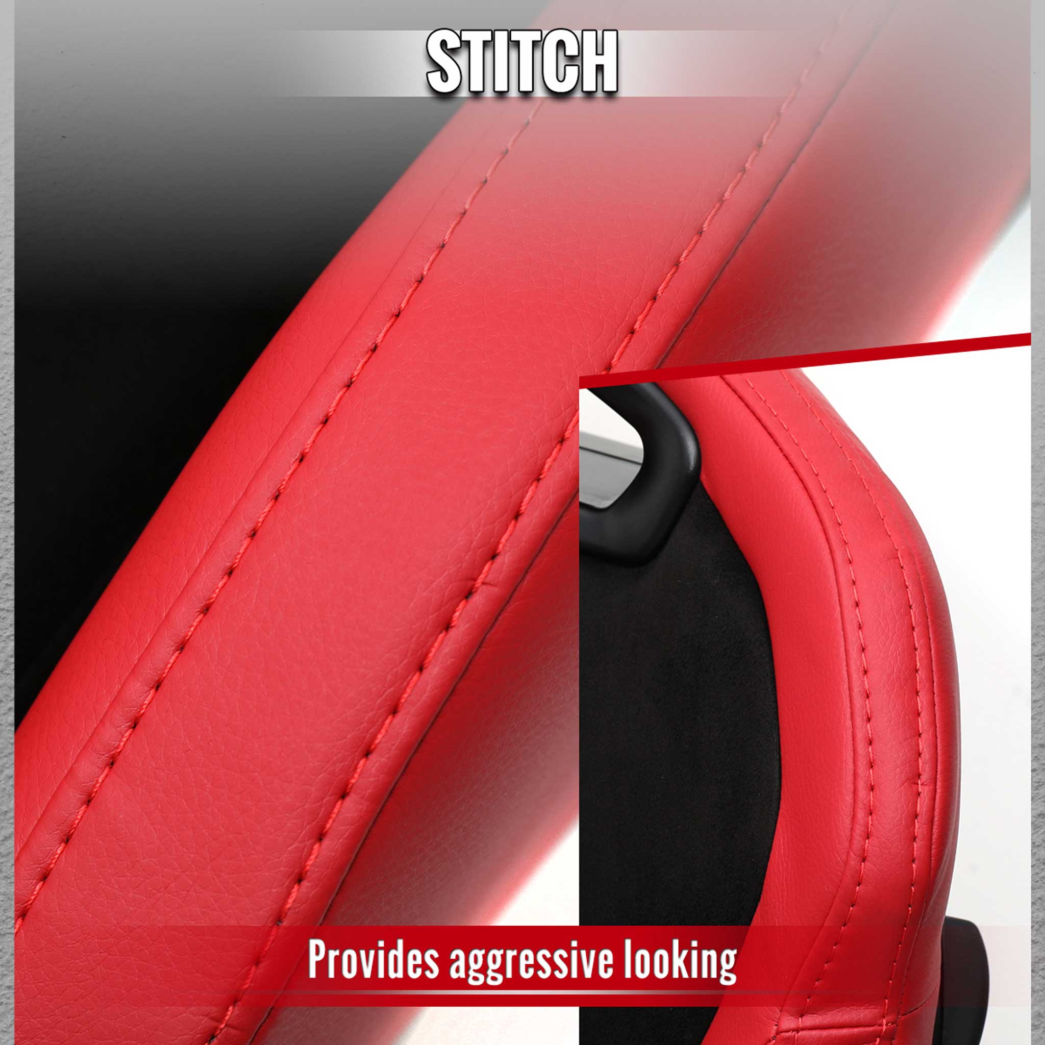Universal Racing Seat Red Pu Leather Charcoal Gray Suede With Double Red Stitch
