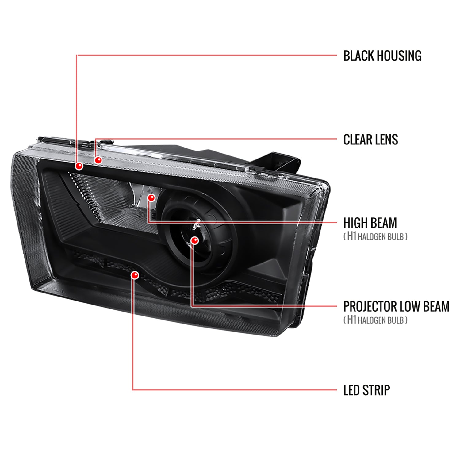 1999-2004 Ford F-250/350/450/550/Excursion Projector Headlights LED Black