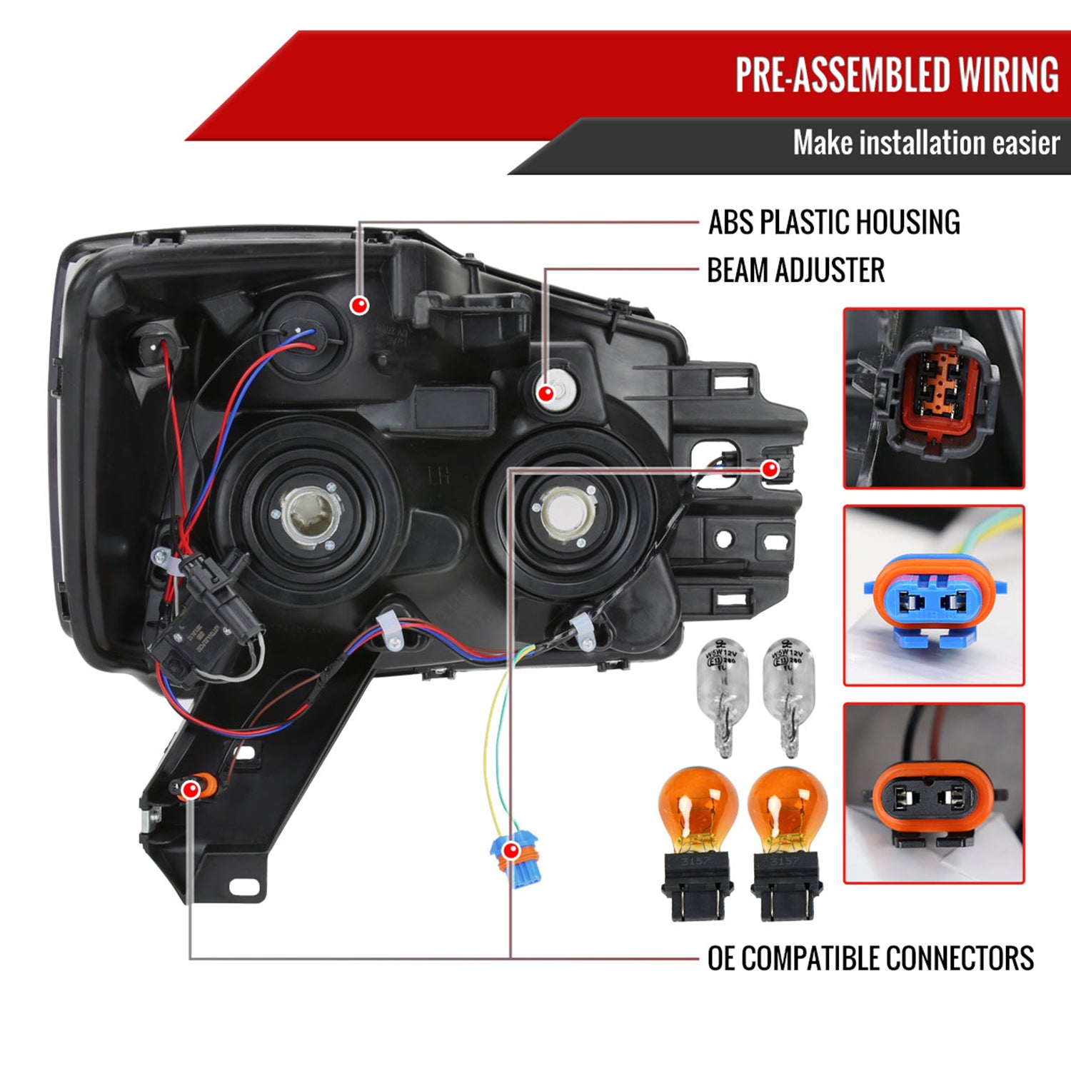 2004-2015 Nissan Titan / 04-2007 Armada LED Bar Factory Headlights Chrome/Smoke