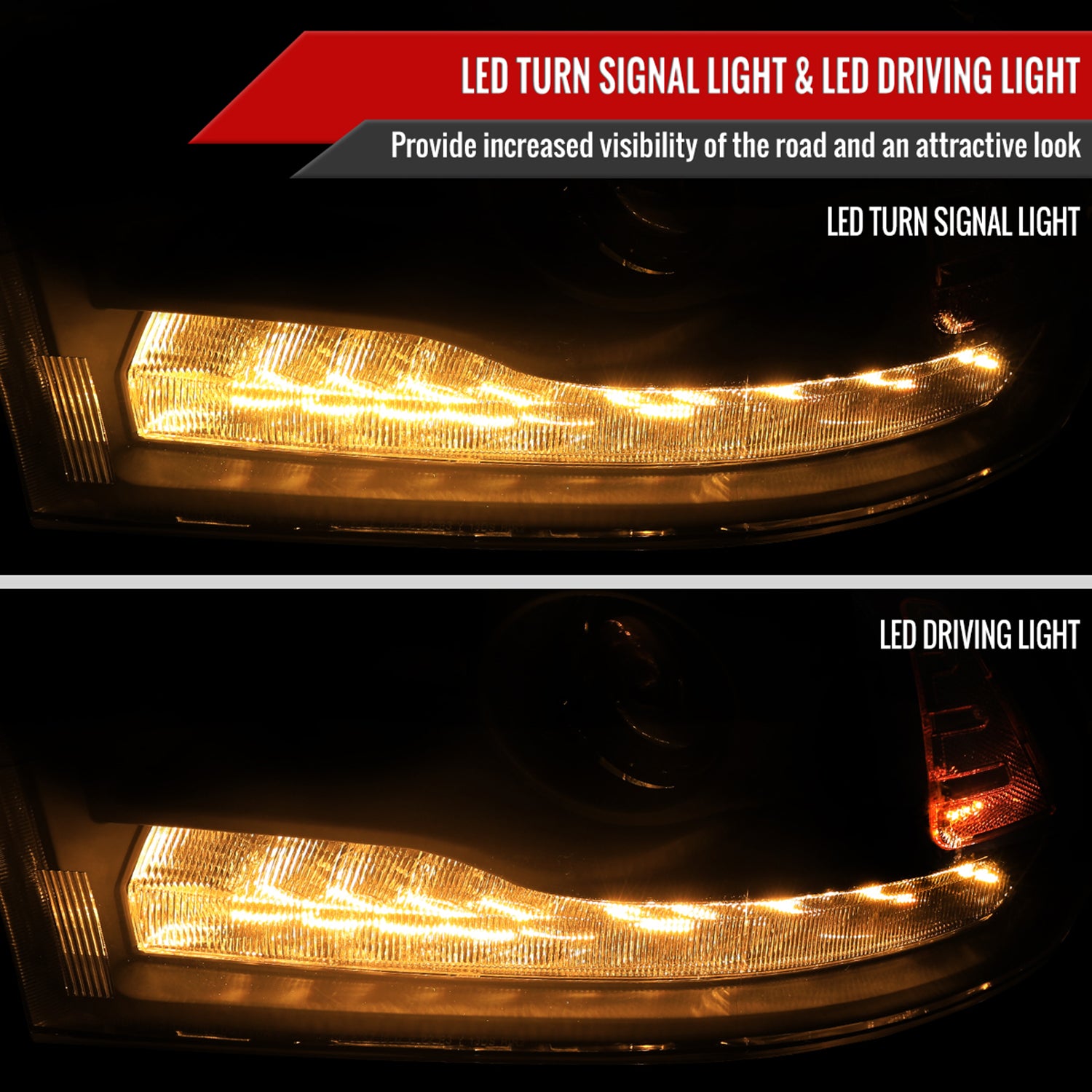 2013-2018 RAM 1500 2500 3500 LED Bar Projector Headlights Matte Black/Clear