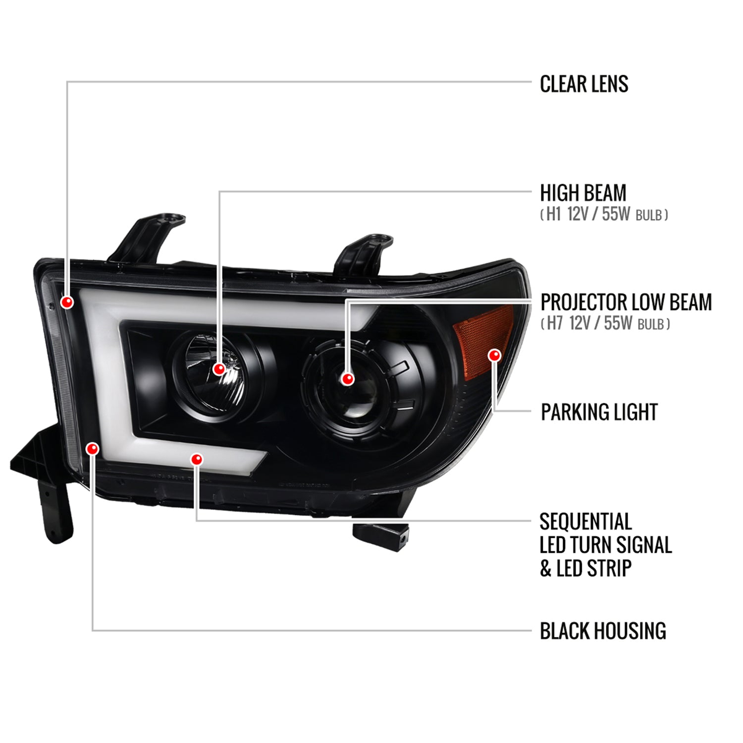 2007-2013 Toyota Tundra/ 08-2017 Sequoia LED C-Bar Headlights Signal Black