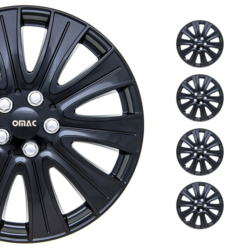 Pisa Hub Caps Wheel Cover 15" Gloss Black & Silver Full Set 4 pcs.