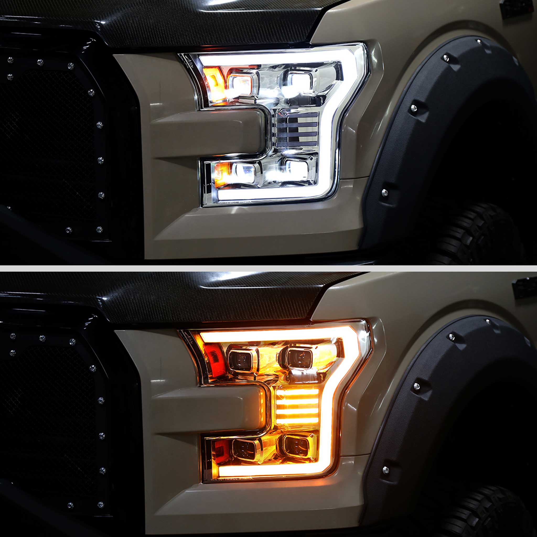 For Ford F-150 2015-2017 LED Projector Headlights Switchback Sequential Turn Signal DRL Chrome