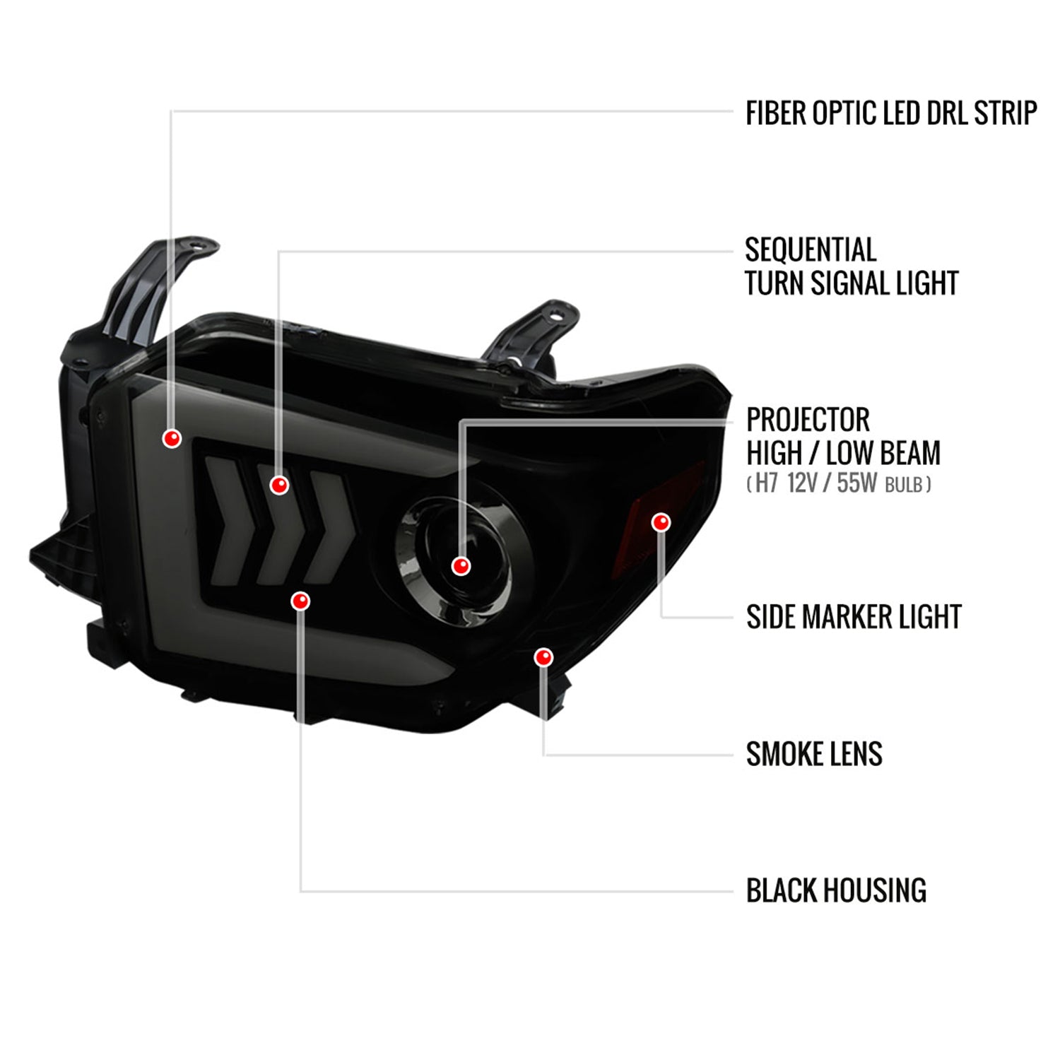 2014-2021 Toyota Tundra LED CBar Projector Headlights Arrow Turn Signals Smoke