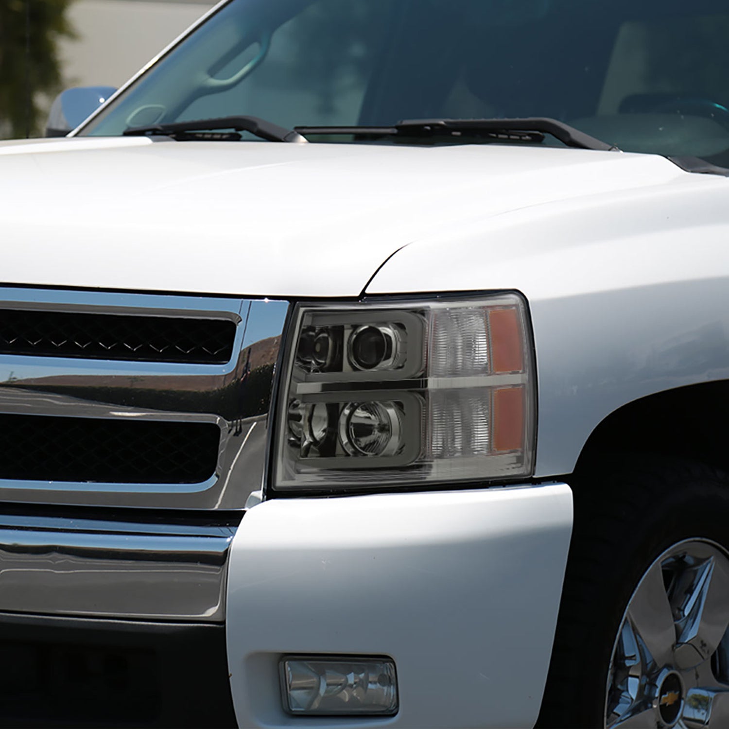 2007-2013 Chevy Silverado 1500 2500HD 3500HD Dual LED C-Bar Headlights Smoke