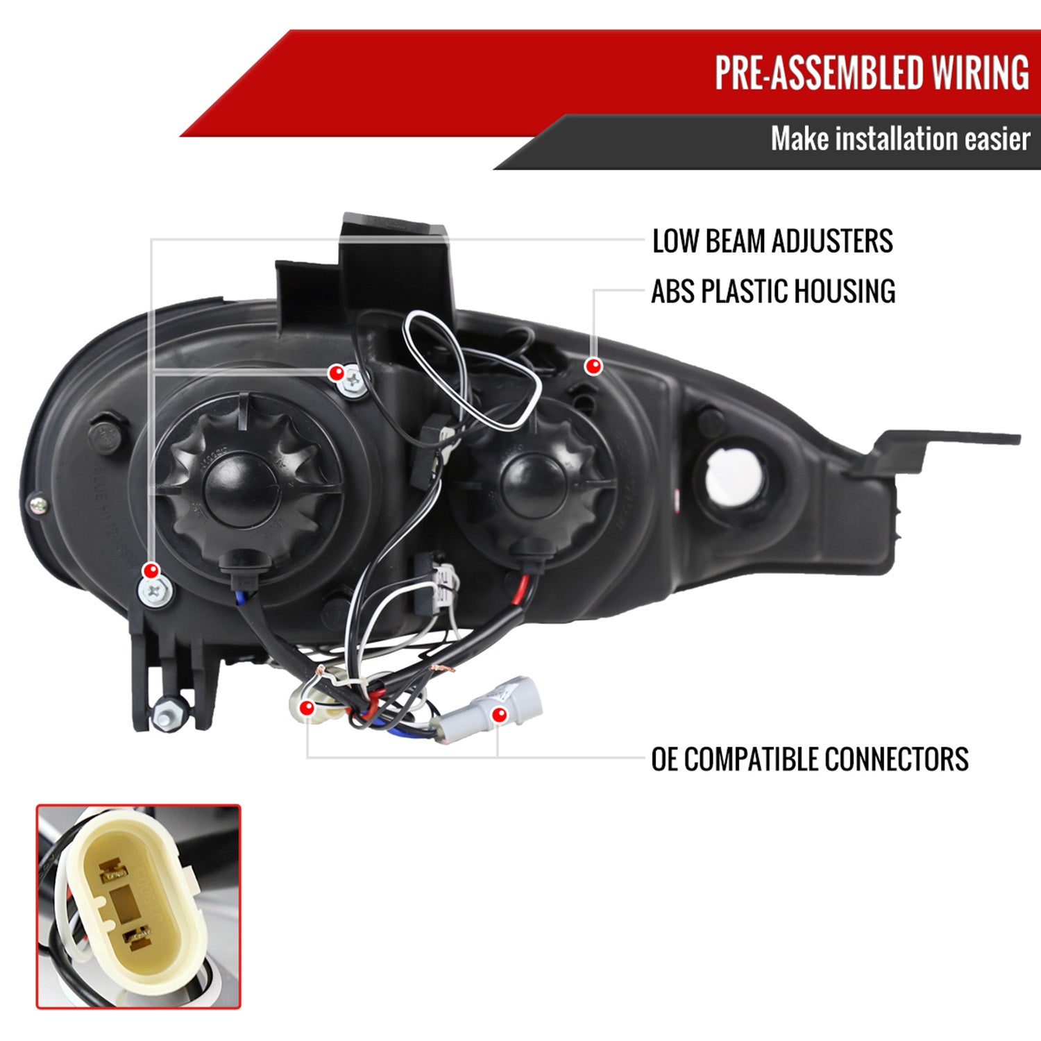 2001-2005 Mazda Miata MX-5 Dual Halo Projector Headlights Matte Black/Clear