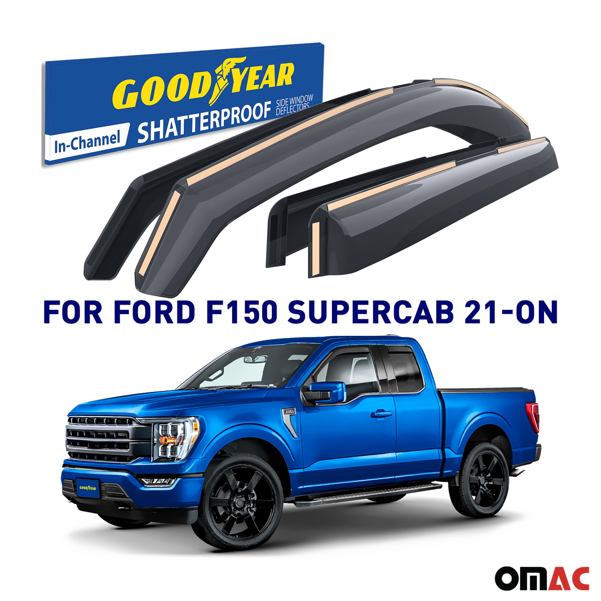 Goodyear Wind Deflectors for Ford F250 F350 F450 Super Duty 2025 SuperCab 4Pcs
