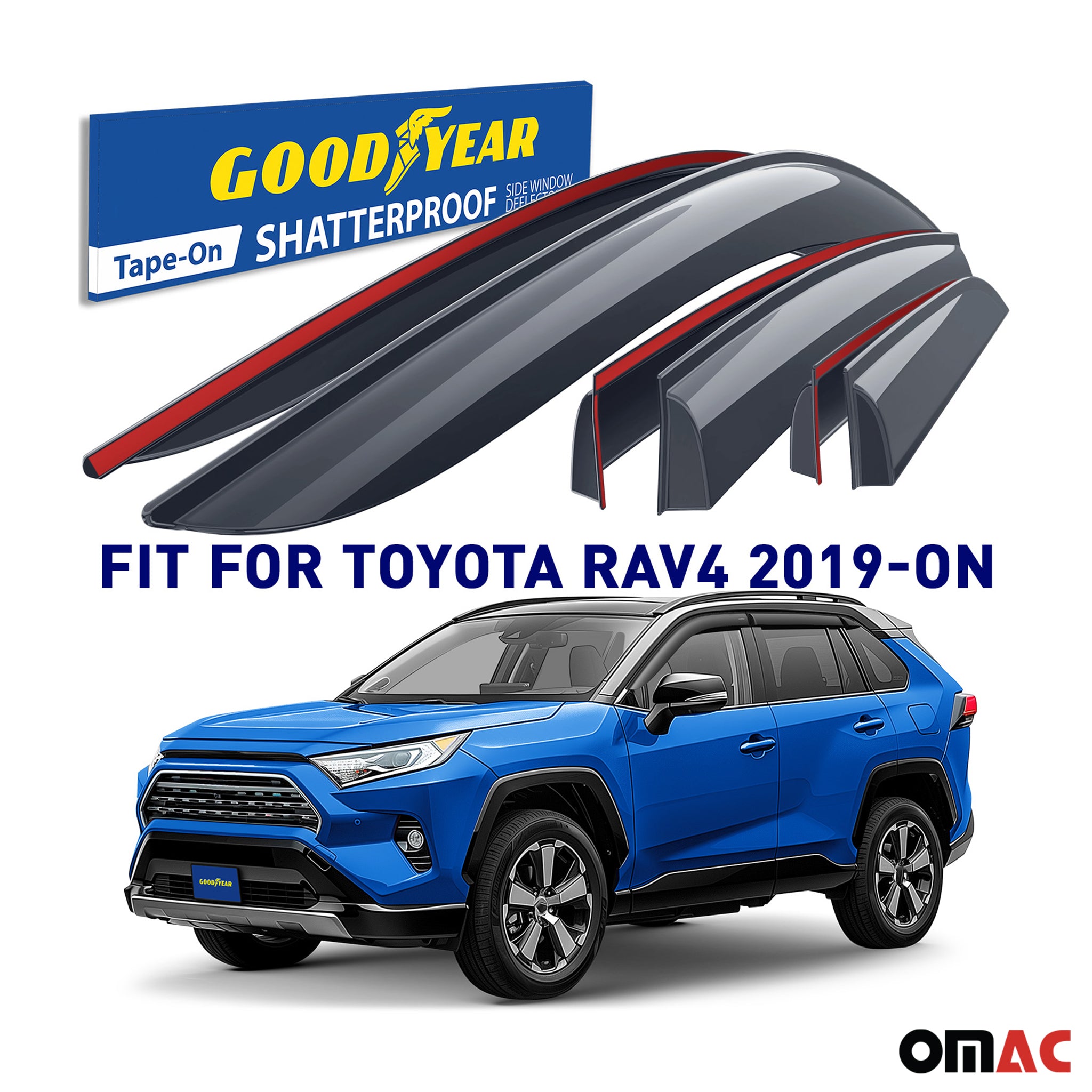 Goodyear Wind Deflectors for Toyota RAV4 2019-2025 Tape-On Premium Smoke 6 pcs