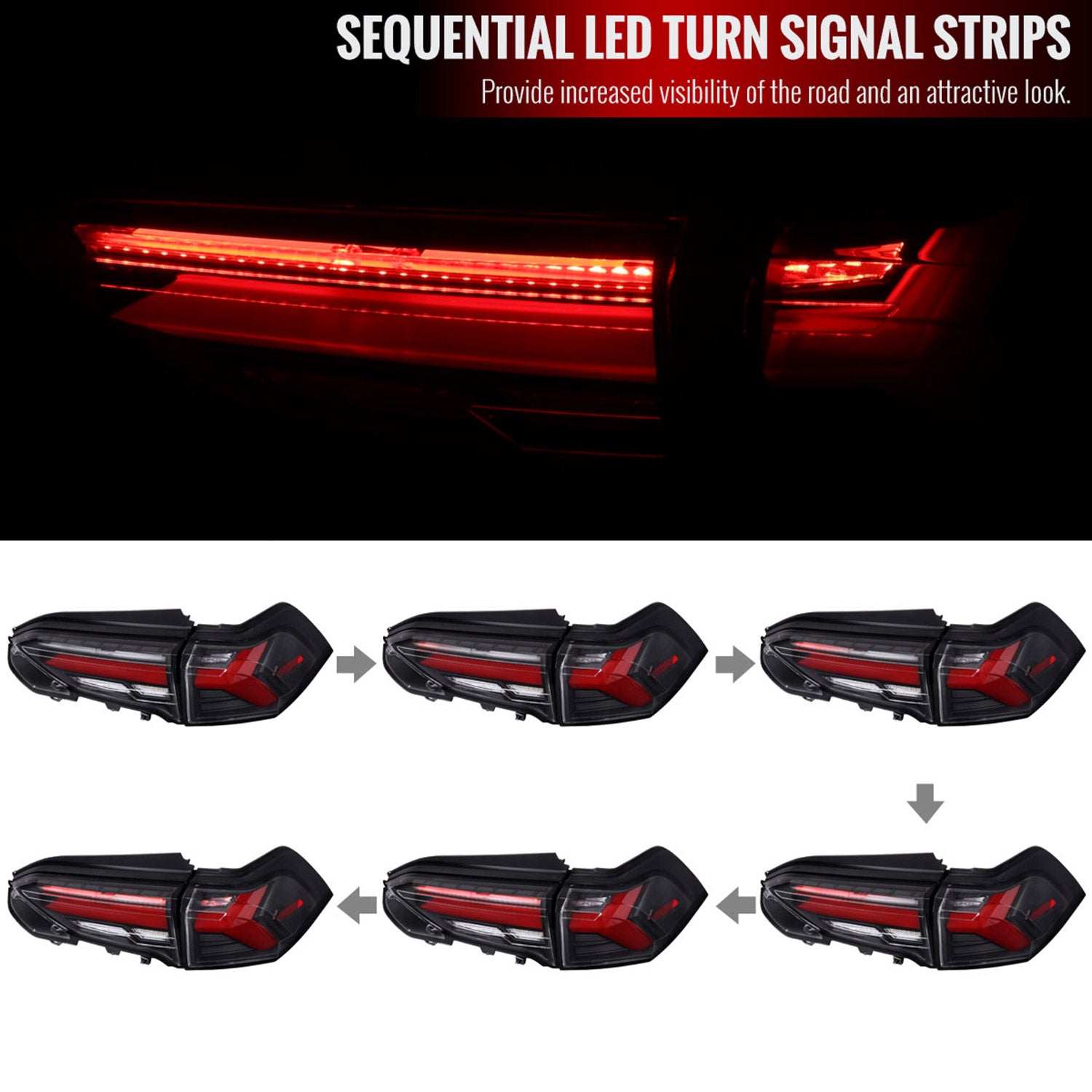 2019-2024 Toyota RAV4 Red LED Bar Signal Tail Lights Matt Black/Clear