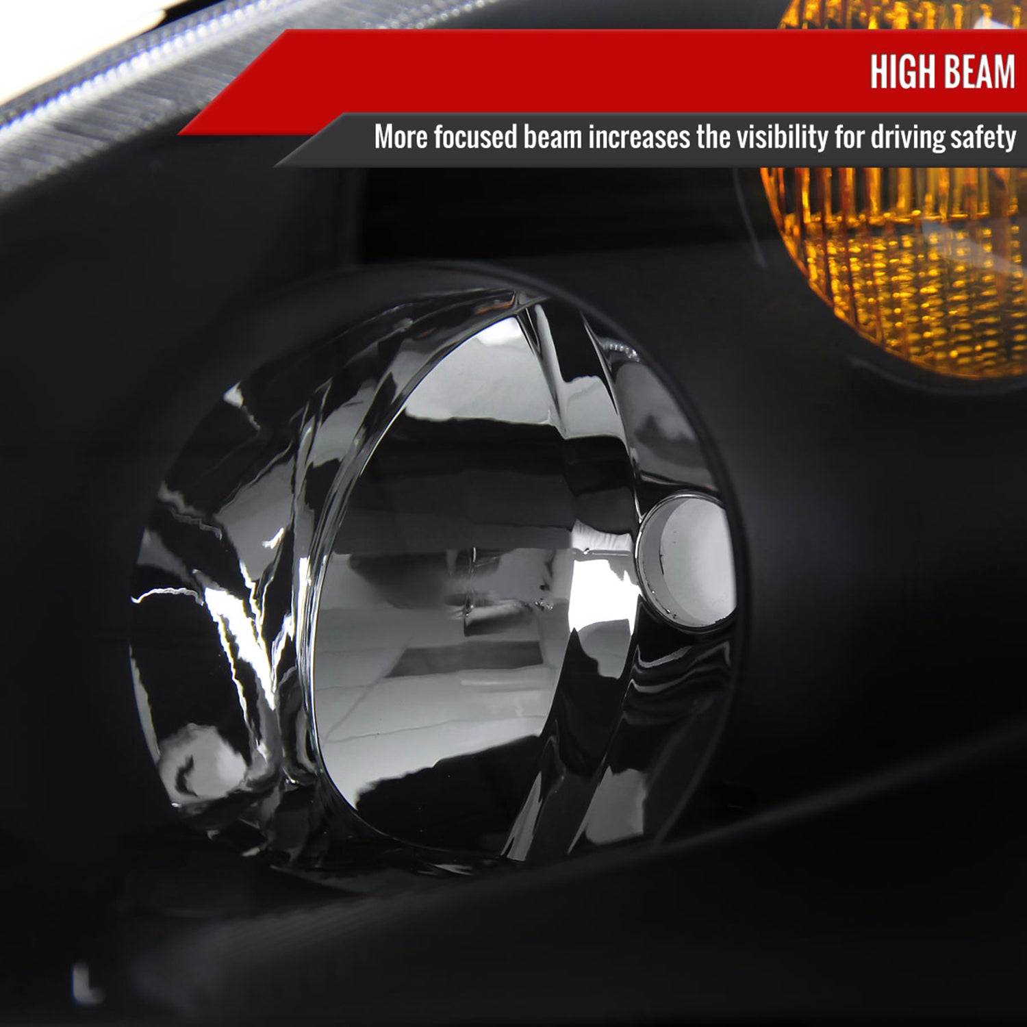 2002-2004 Nissan Altima Crystal Headlights w/ Amber Reflector Matt Black/Clear