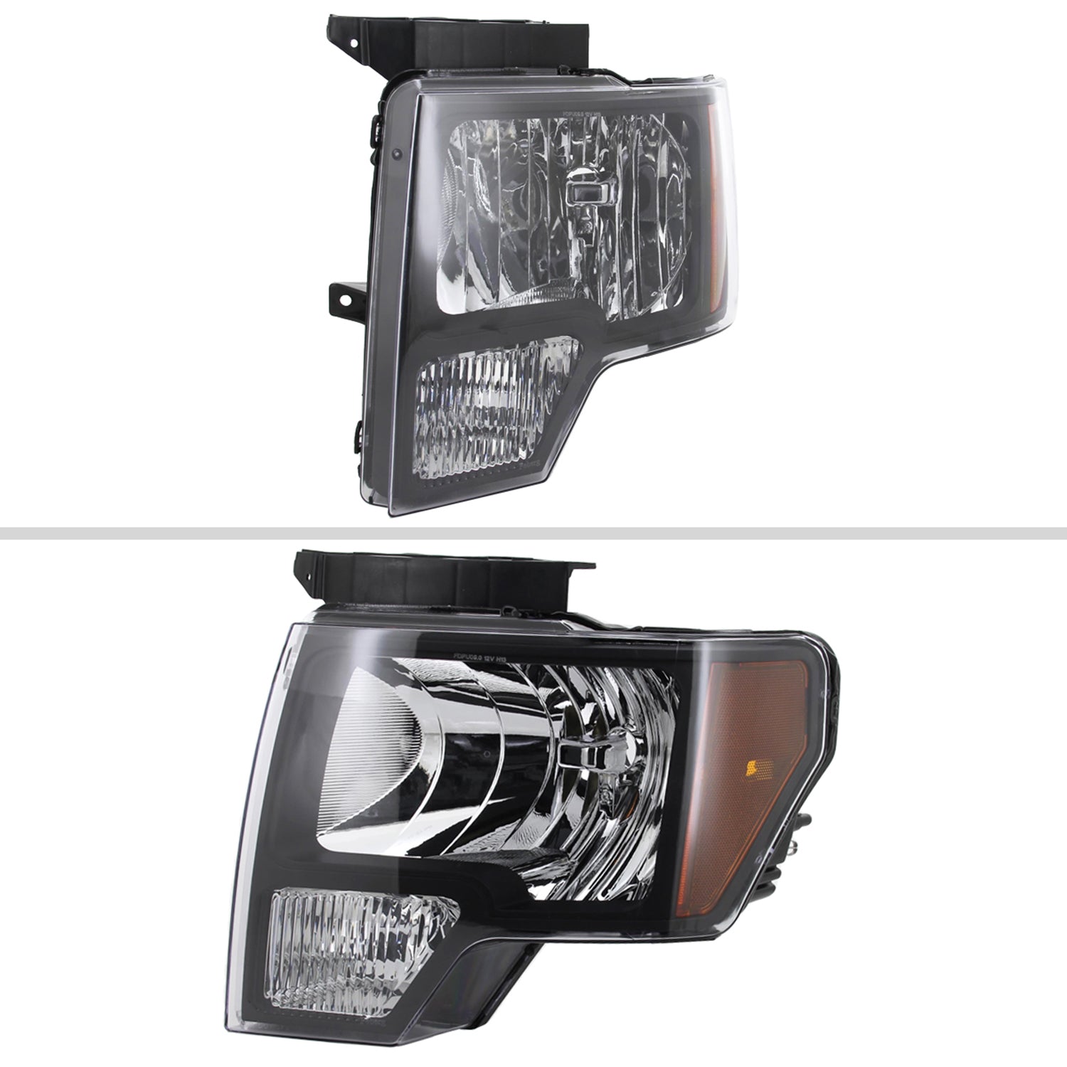 2009-2014 Ford F-150 Factory Crystal Headlights Amber Reflector Matt Black