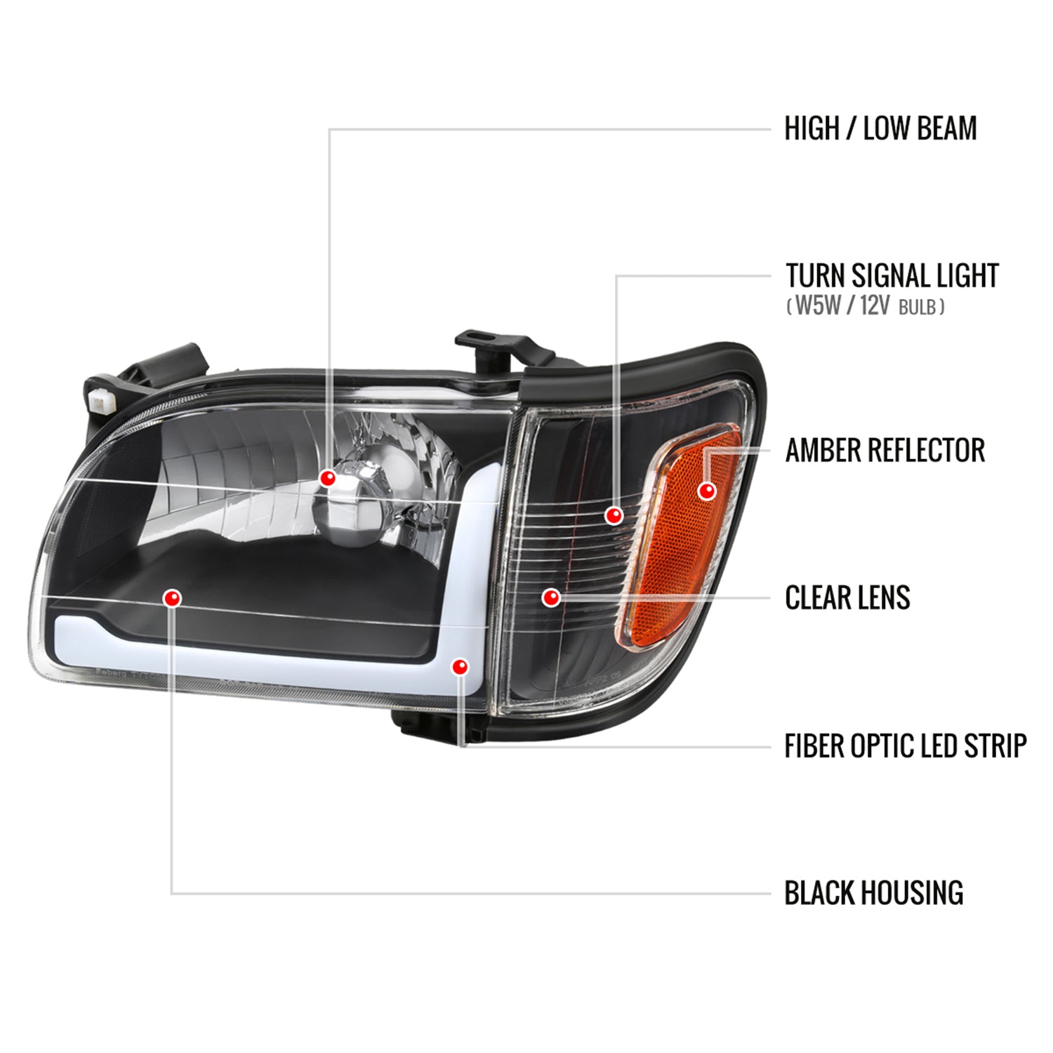 2001-2004 Toyota Tacoma LED Factory Headlights Corner Lamps&Amber Reflector
