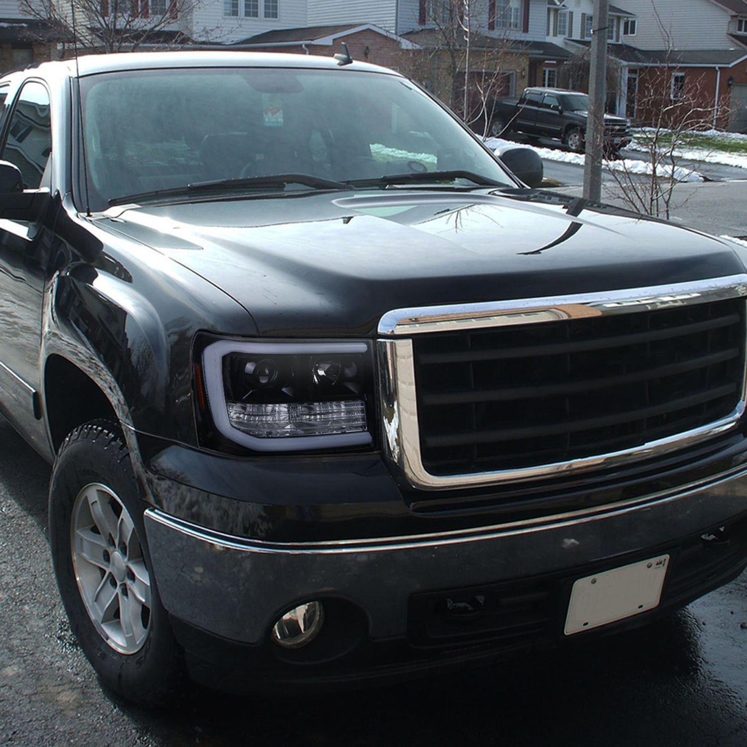 2007-2013 GMC Sierra 1500 1500HD 2500HD 3500HD LED C-Bar Headlights Smoke