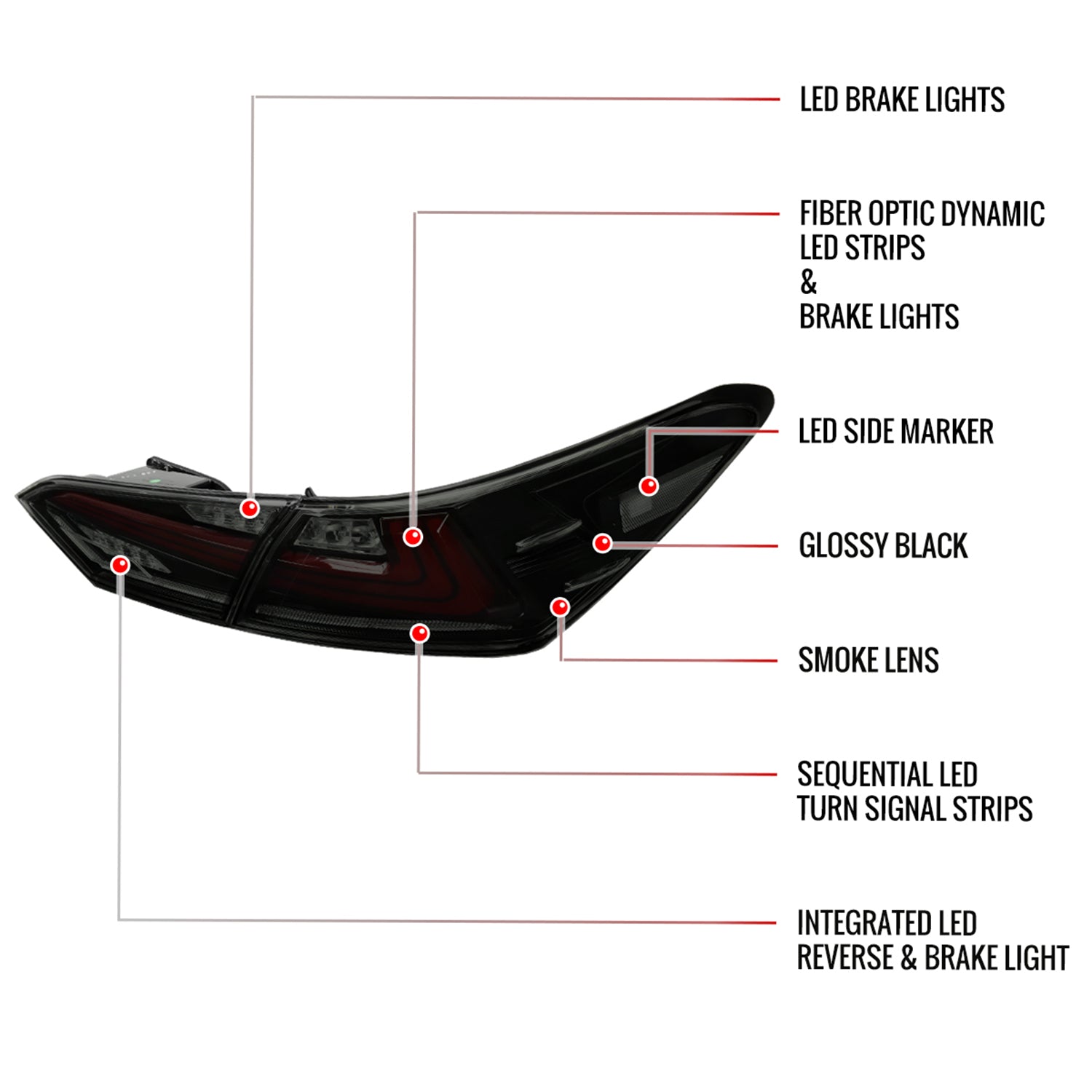 2018-2022 Toyota Camry LED Tail Lights Signal Lamps Glossy Black/Smoke