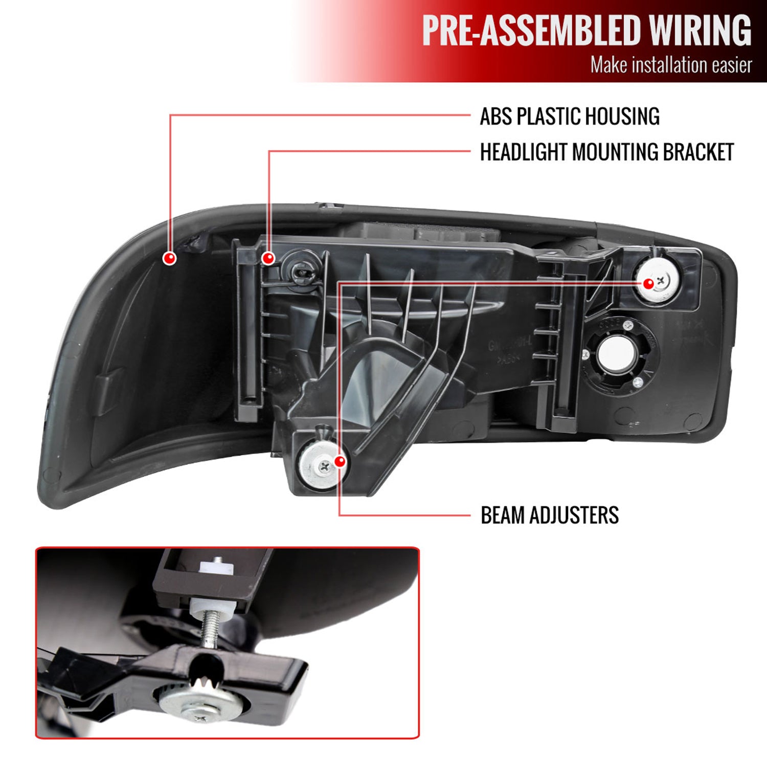 1999-2006 GMC Sierra/Yukon/Yukon XL Headlights Amber Reflector Black